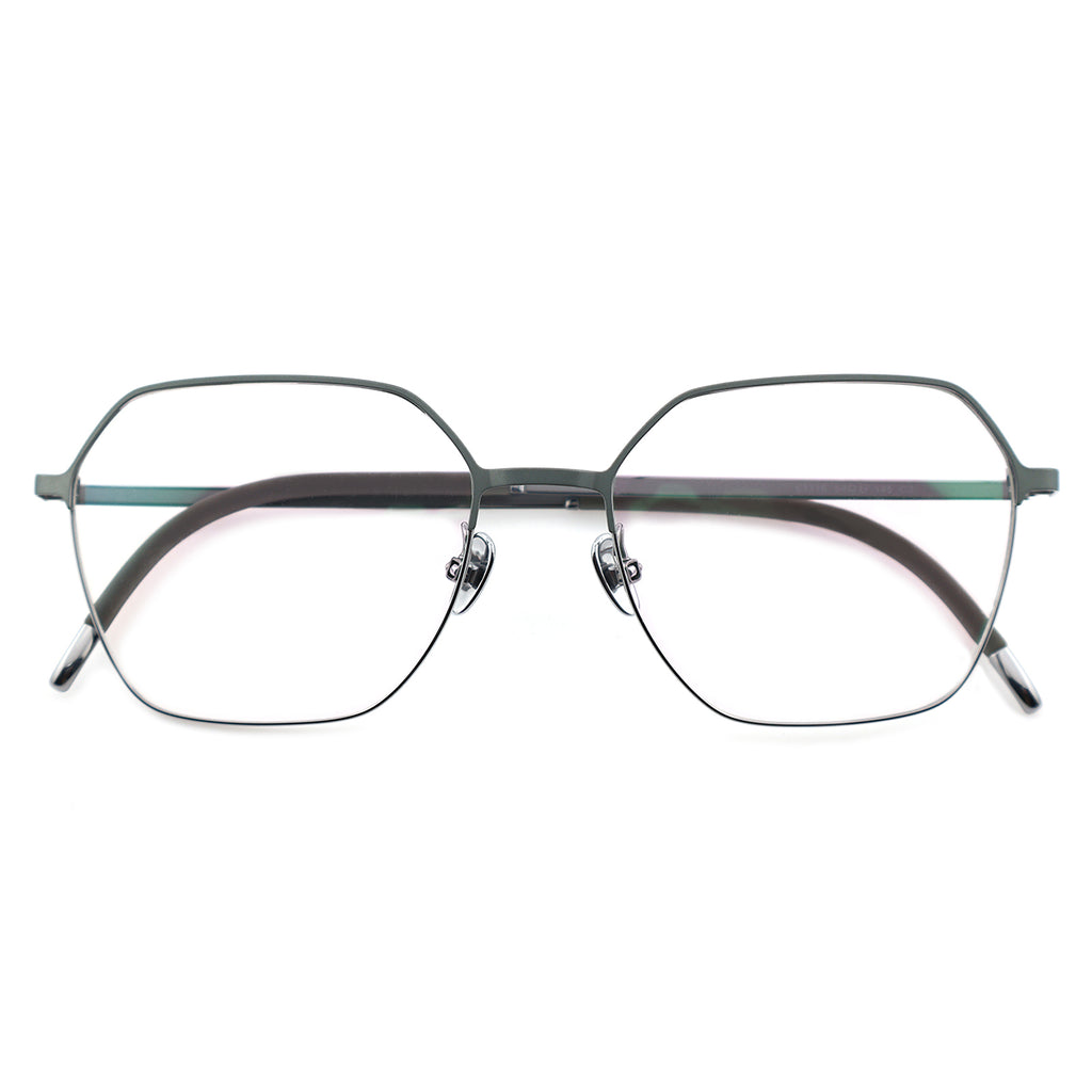 wo-Tone Black Silver Hexagonal Metal Eyeglass Frame