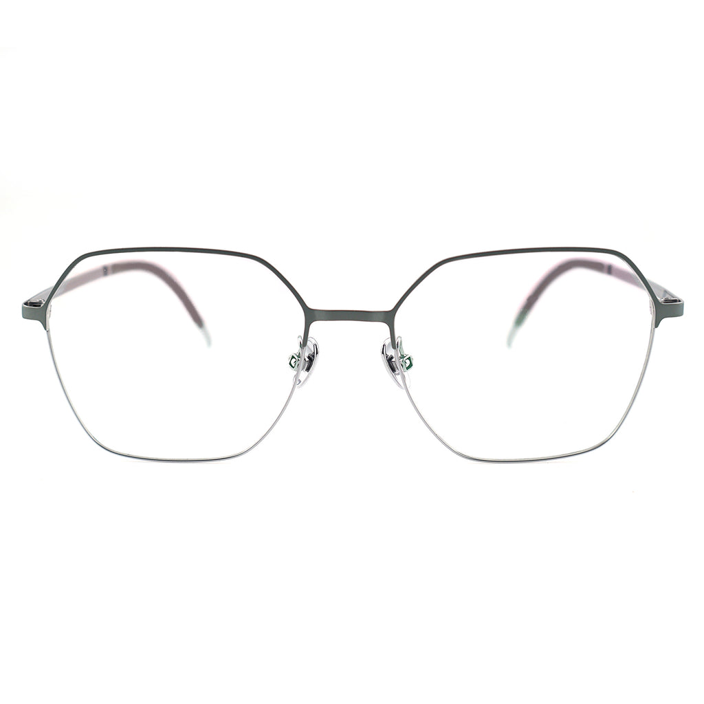 wo-Tone Black Silver Hexagonal Metal Eyeglass Frame