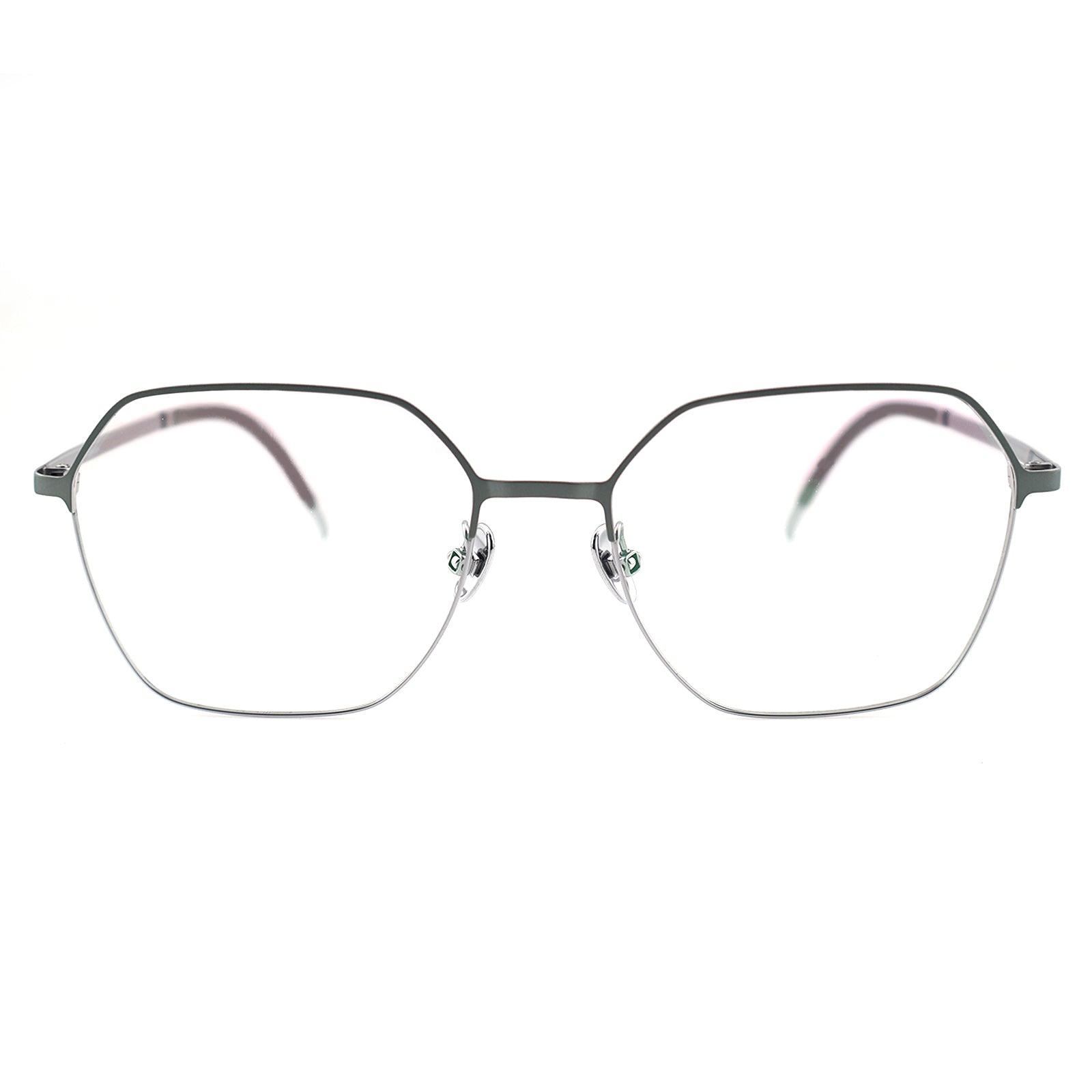 wo-Tone Black Silver Hexagonal Metal Eyeglass Frame
