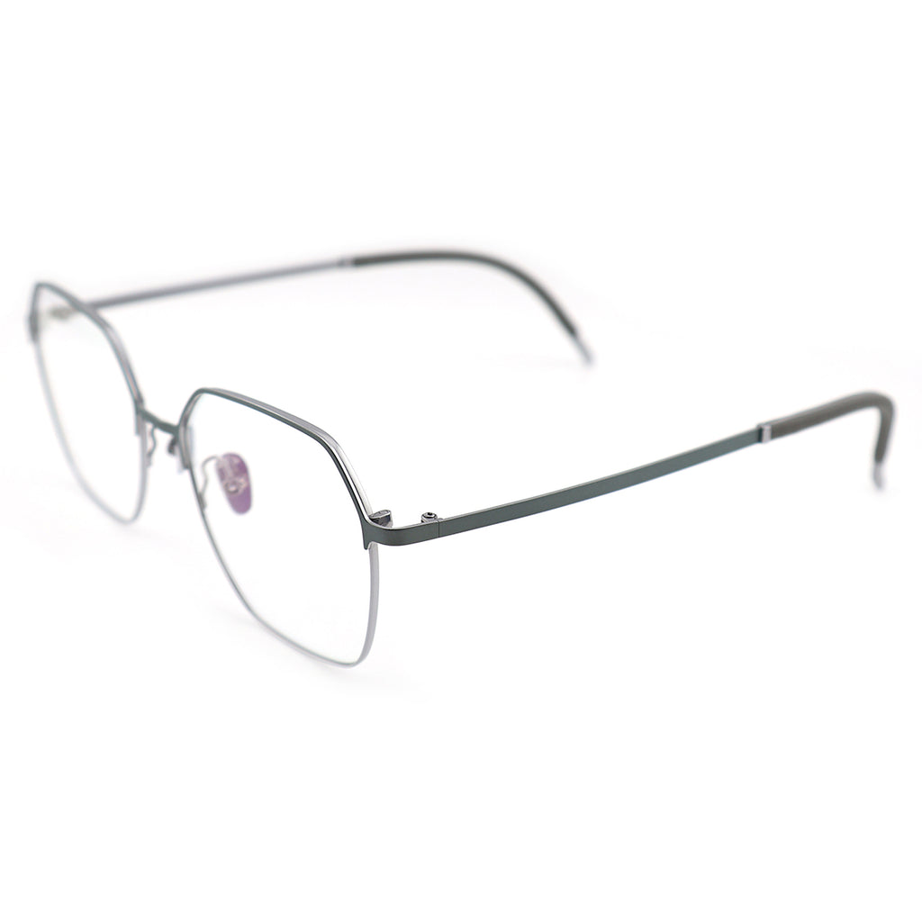 wo-Tone Black Silver Hexagonal Metal Eyeglass Frame