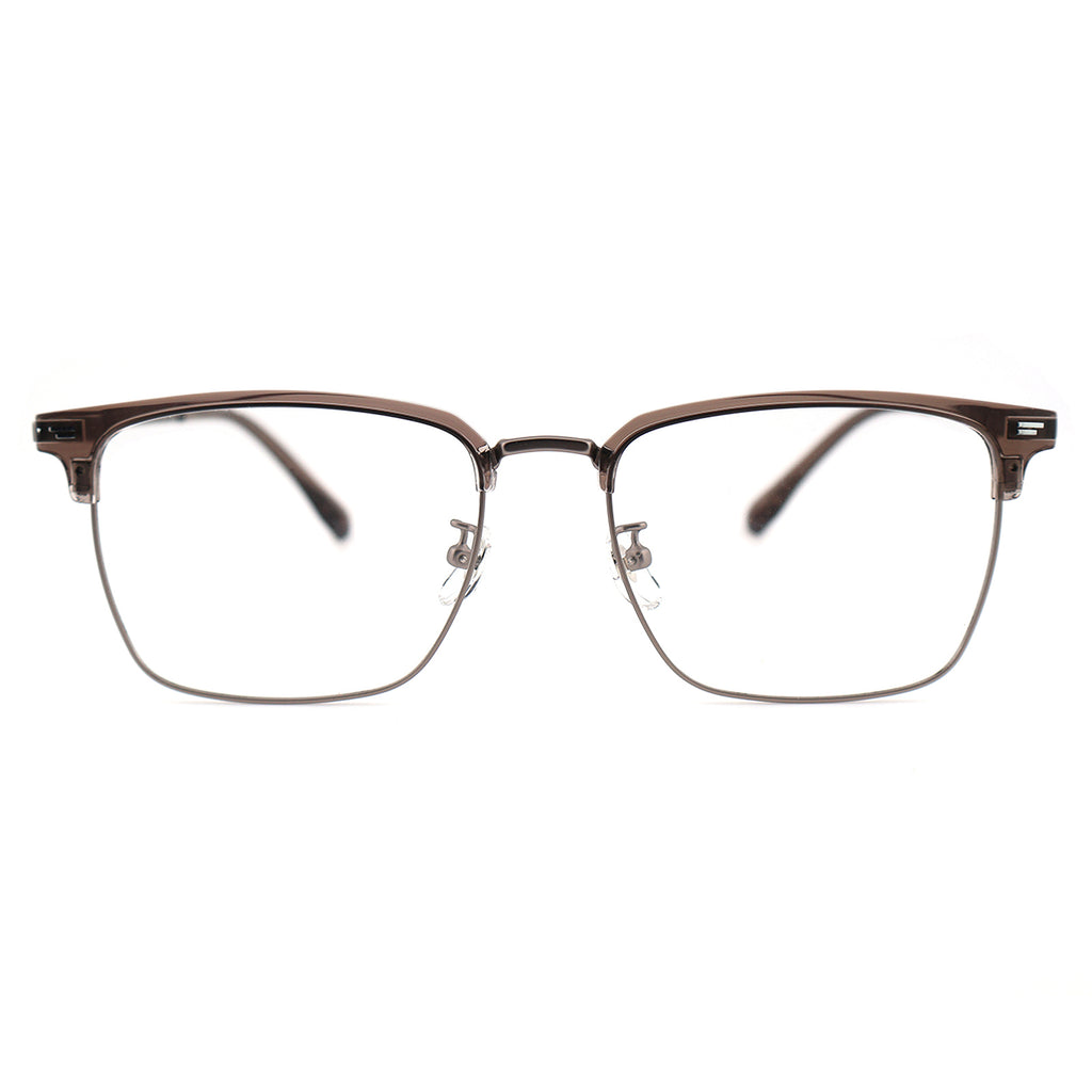 Transparent Brown Browline Square Eyeglass Frame for Men
