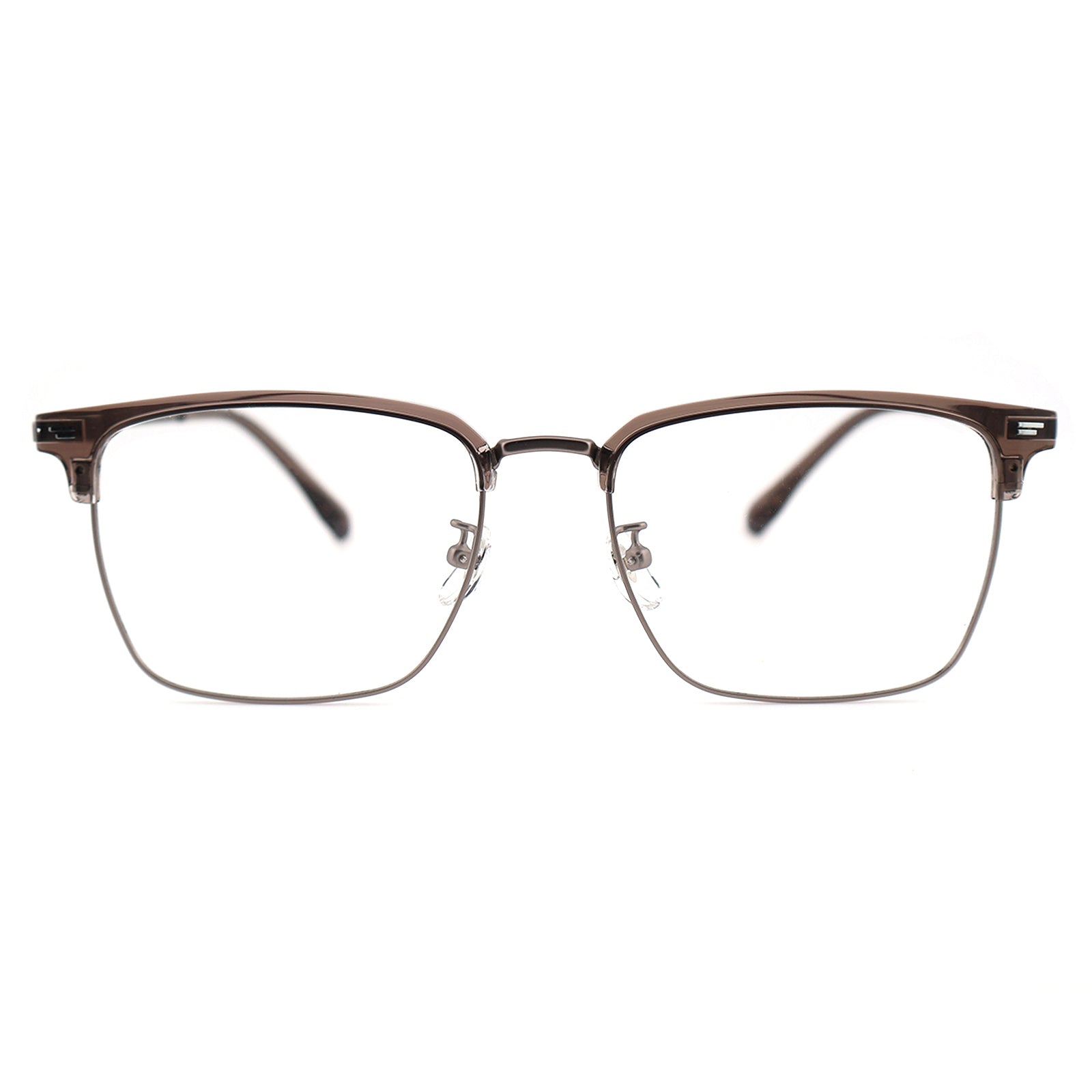 Transparent Brown Browline Square Eyeglass Frame for Men