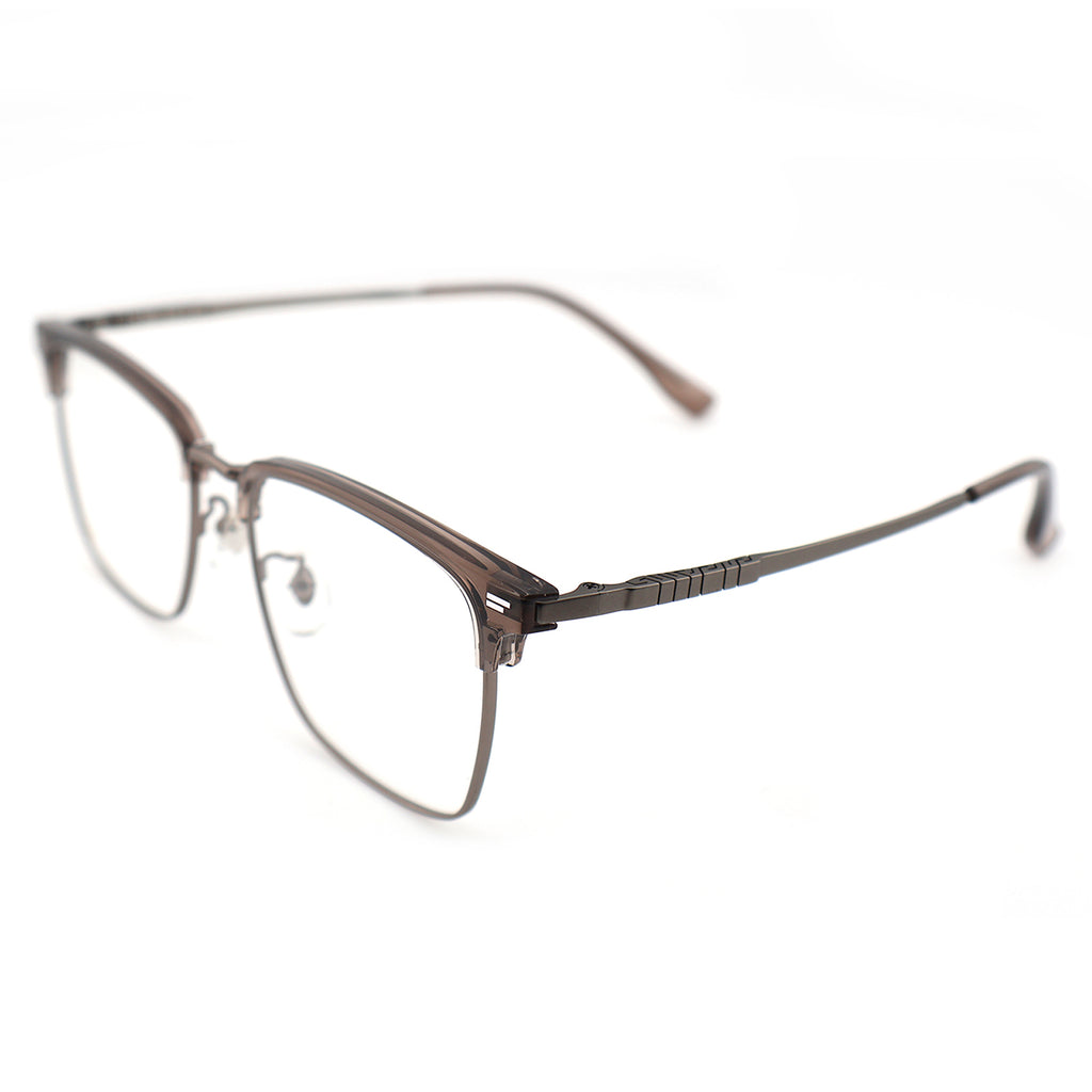 Transparent Brown Browline Square Eyeglass Frame for Men