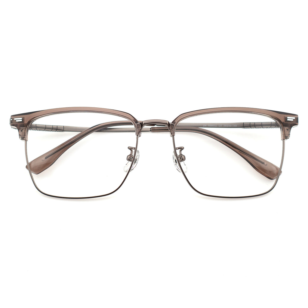 Transparent Brown Browline Square Eyeglass Frame for Men