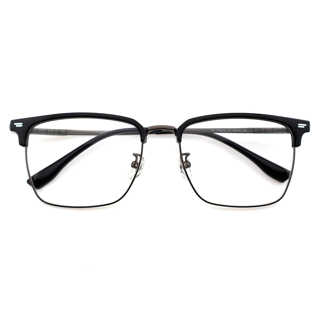 Transparent Brown Browline Square Eyeglass Frame for Men