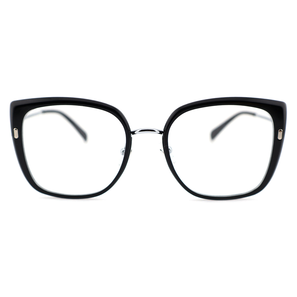 Black Oversized Square Eyeglasses with Hollow Metal Temples