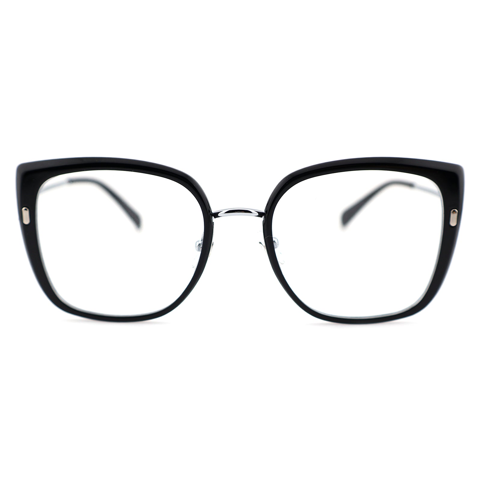 Black Oversized Square Eyeglasses with Hollow Metal Temples