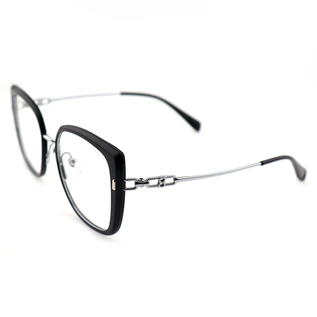 Black Oversized Square Eyeglasses with Hollow Metal Temples