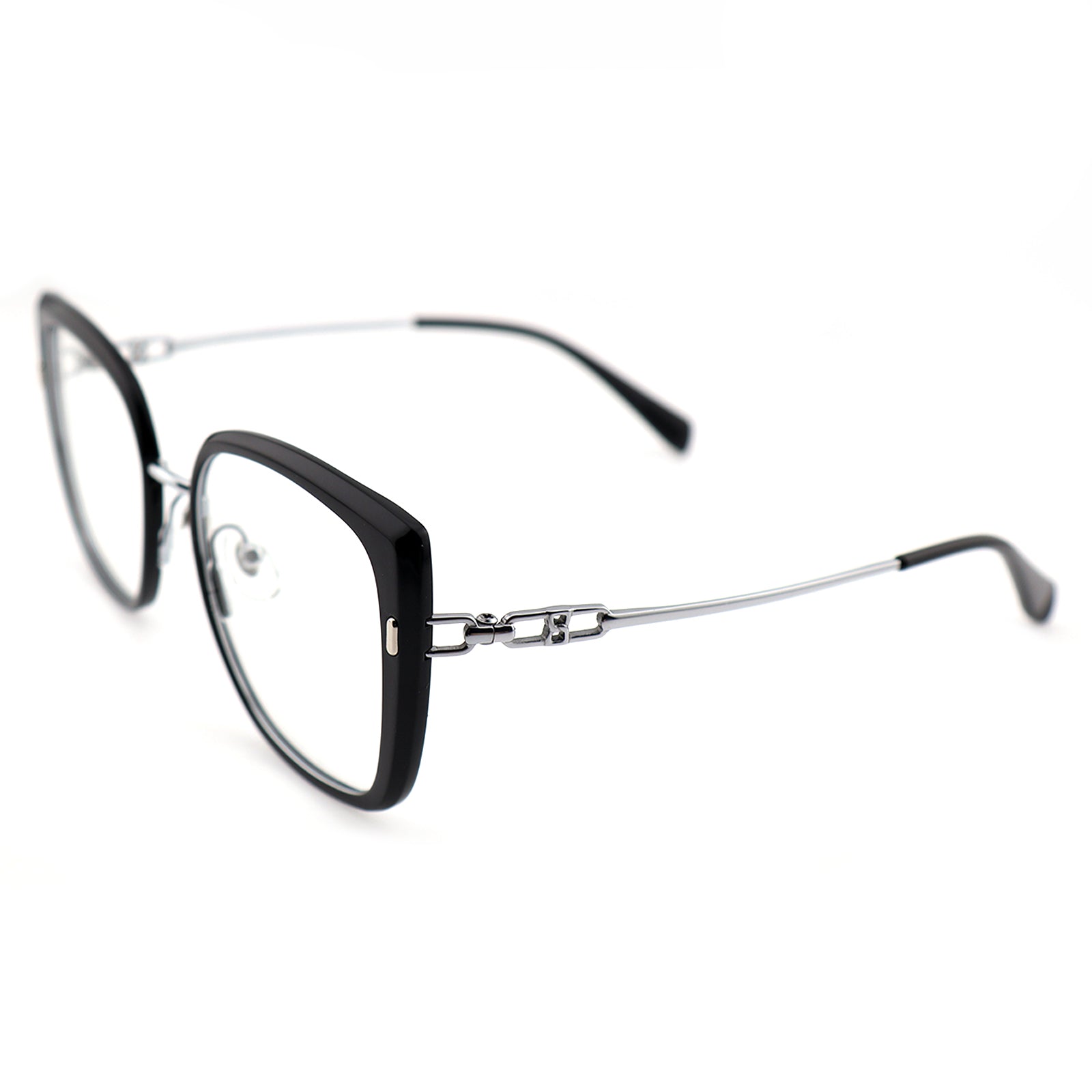 Black Oversized Square Eyeglasses with Hollow Metal Temples