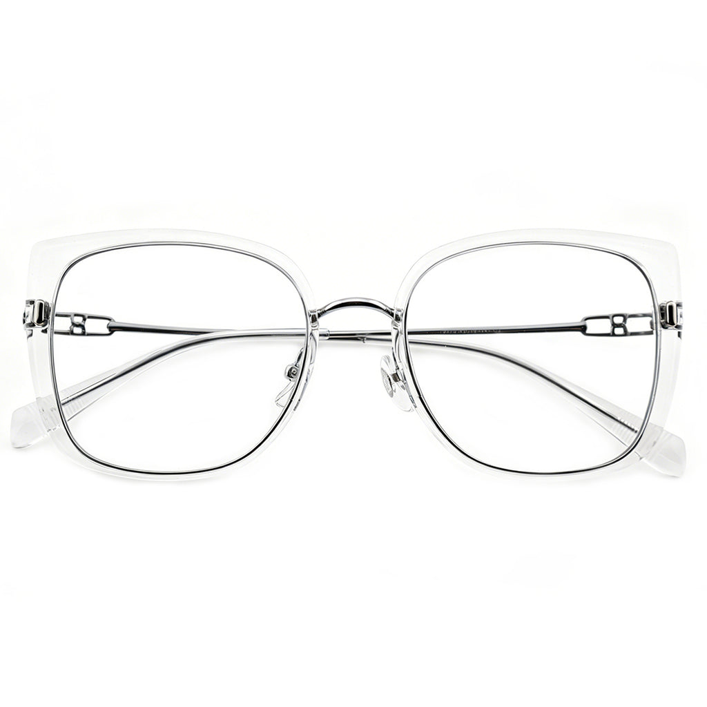 Black Oversized Square Eyeglasses with Hollow Metal Temples