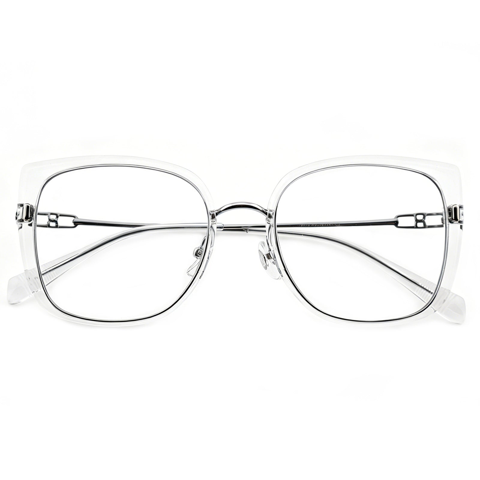 Black Oversized Square Eyeglasses with Hollow Metal Temples