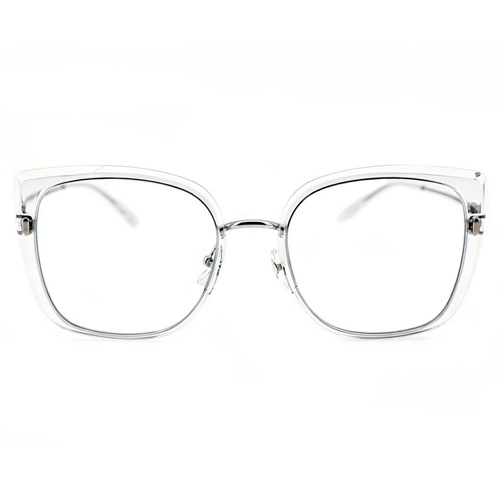 Black Oversized Square Eyeglasses with Hollow Metal Temples