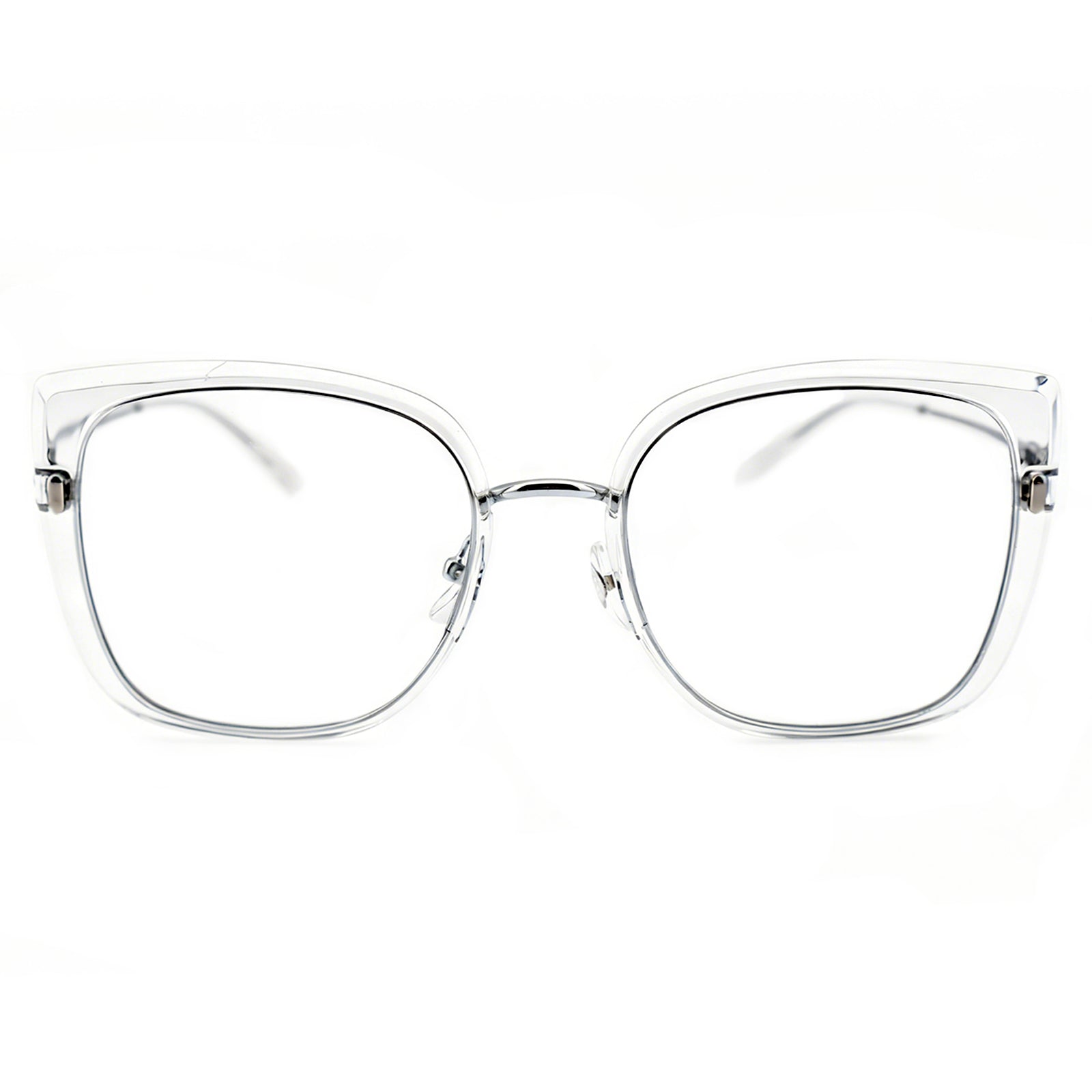 Black Oversized Square Eyeglasses with Hollow Metal Temples