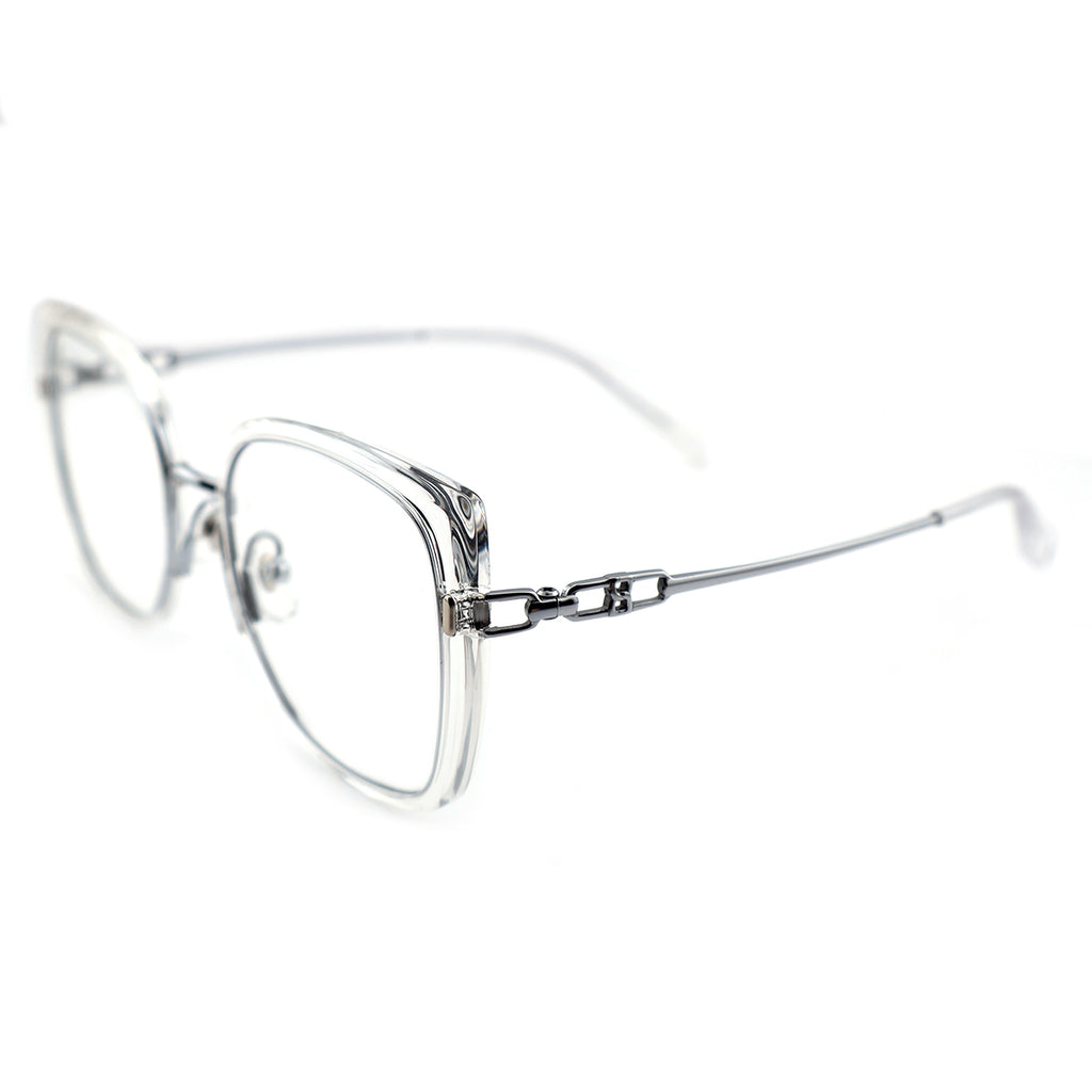 Black Oversized Square Eyeglasses with Hollow Metal Temples
