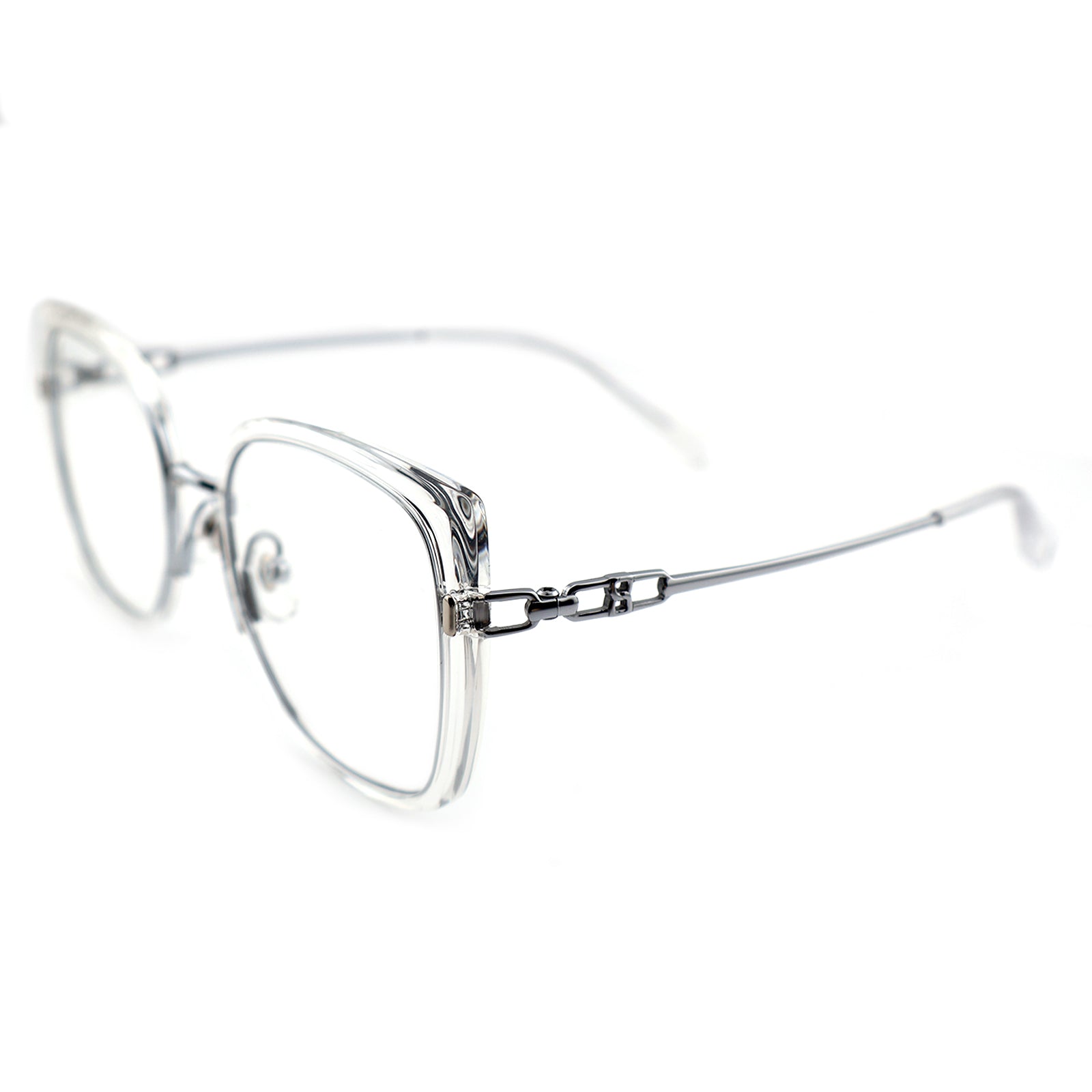 Black Oversized Square Eyeglasses with Hollow Metal Temples