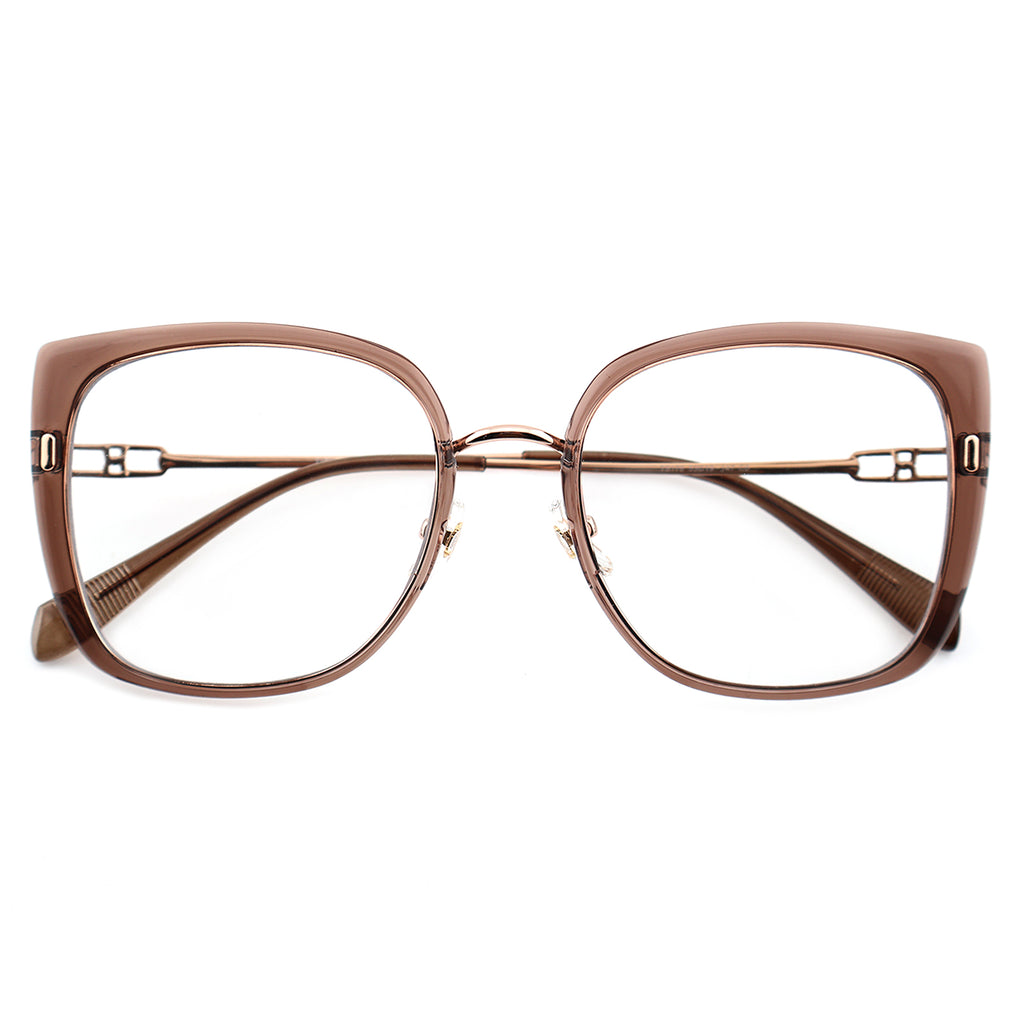 Black Oversized Square Eyeglasses with Hollow Metal Temples