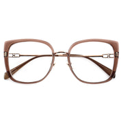 Black Oversized Square Eyeglasses with Hollow Metal Temples