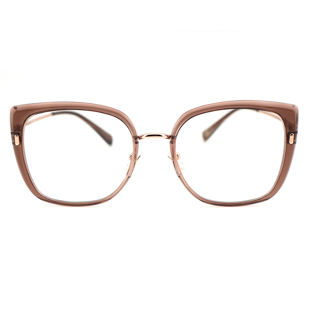 Black Oversized Square Eyeglasses with Hollow Metal Temples