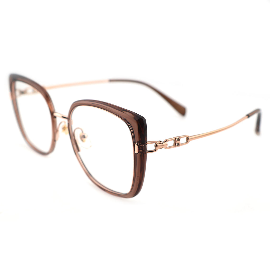 Black Oversized Square Eyeglasses with Hollow Metal Temples