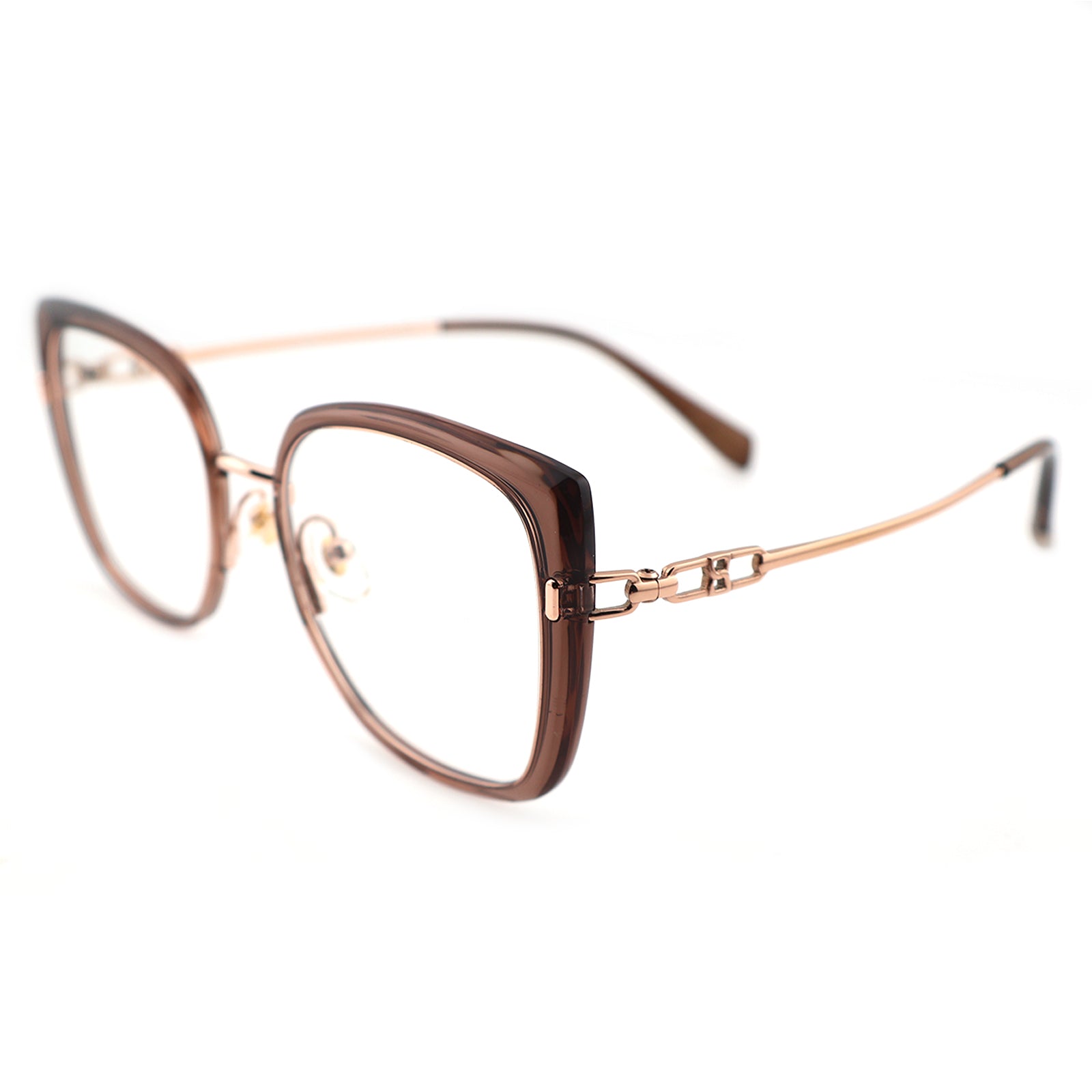 Black Oversized Square Eyeglasses with Hollow Metal Temples