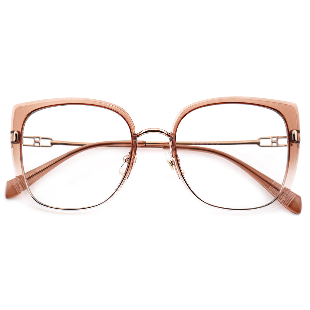 Black Oversized Square Eyeglasses with Hollow Metal Temples