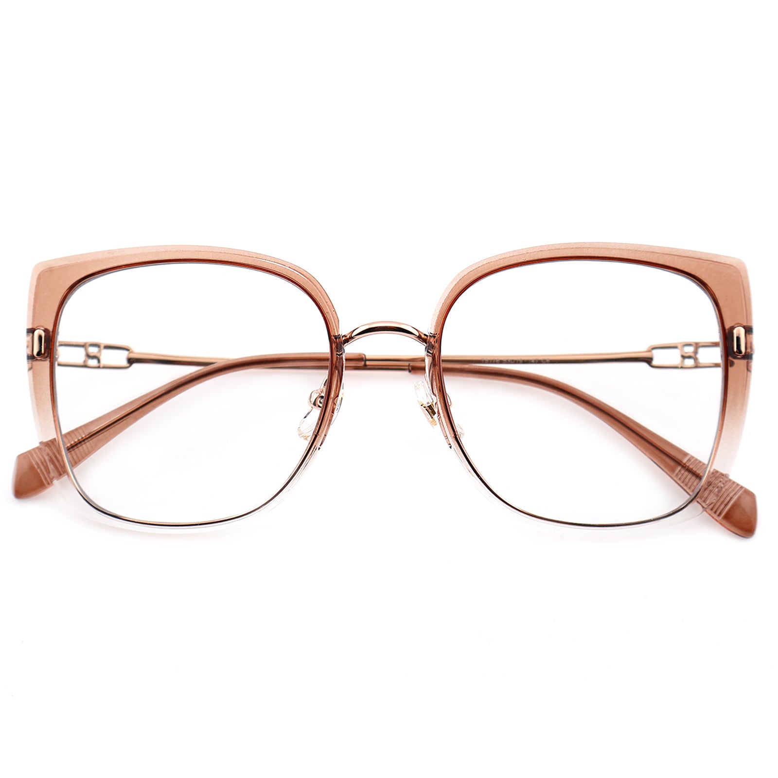 Black Oversized Square Eyeglasses with Hollow Metal Temples