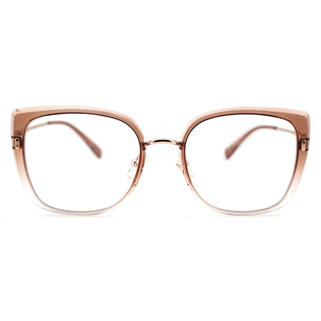 Black Oversized Square Eyeglasses with Hollow Metal Temples