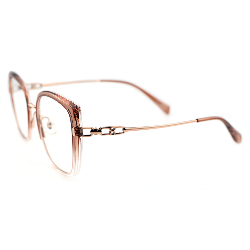 Black Oversized Square Eyeglasses with Hollow Metal Temples
