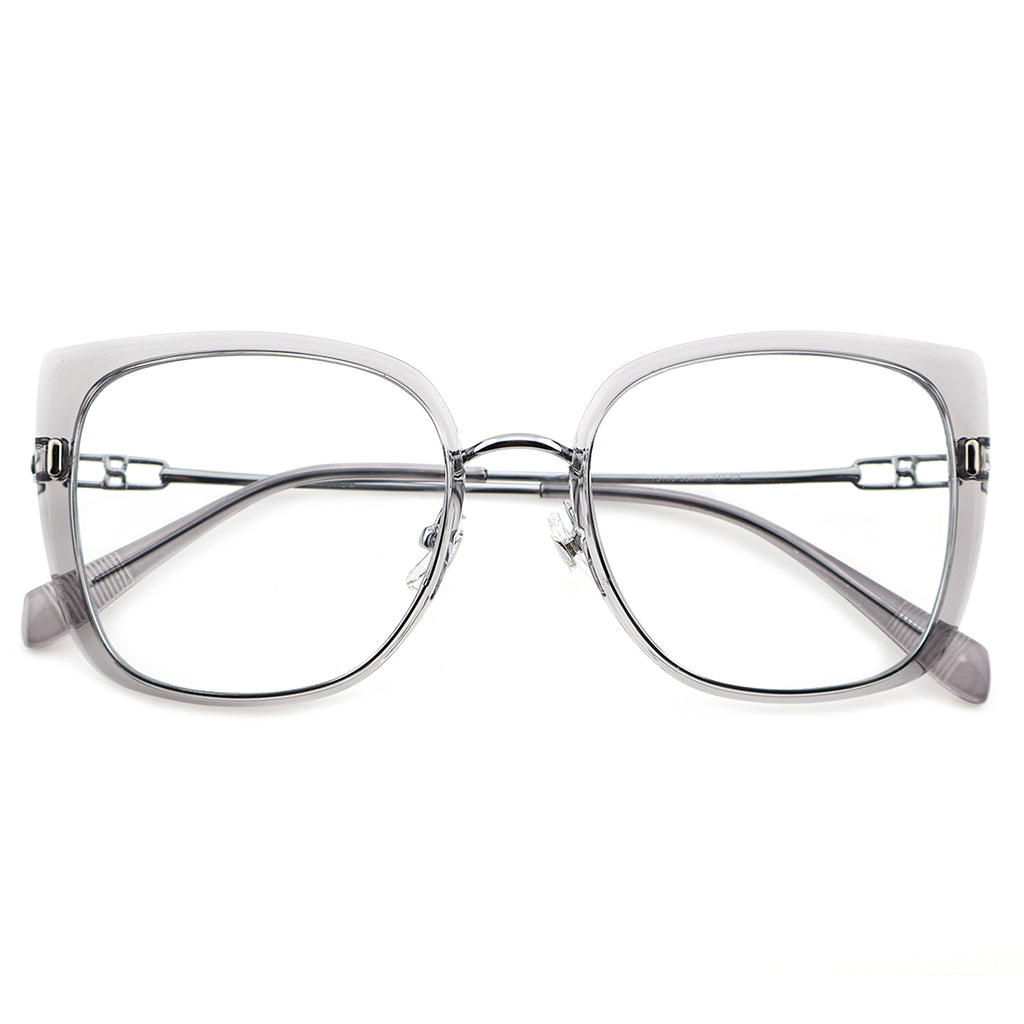 Black Oversized Square Eyeglasses with Hollow Metal Temples