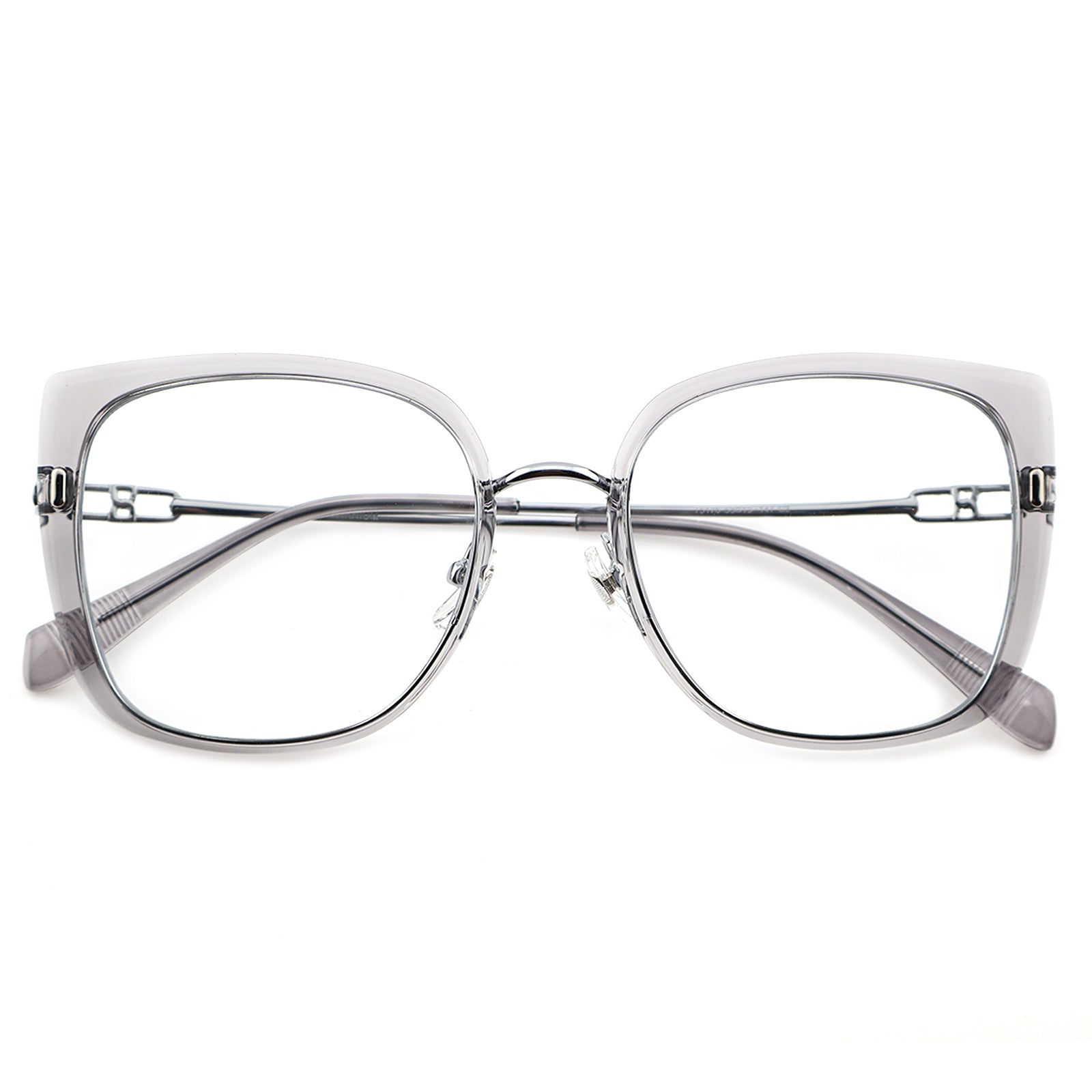 Black Oversized Square Eyeglasses with Hollow Metal Temples