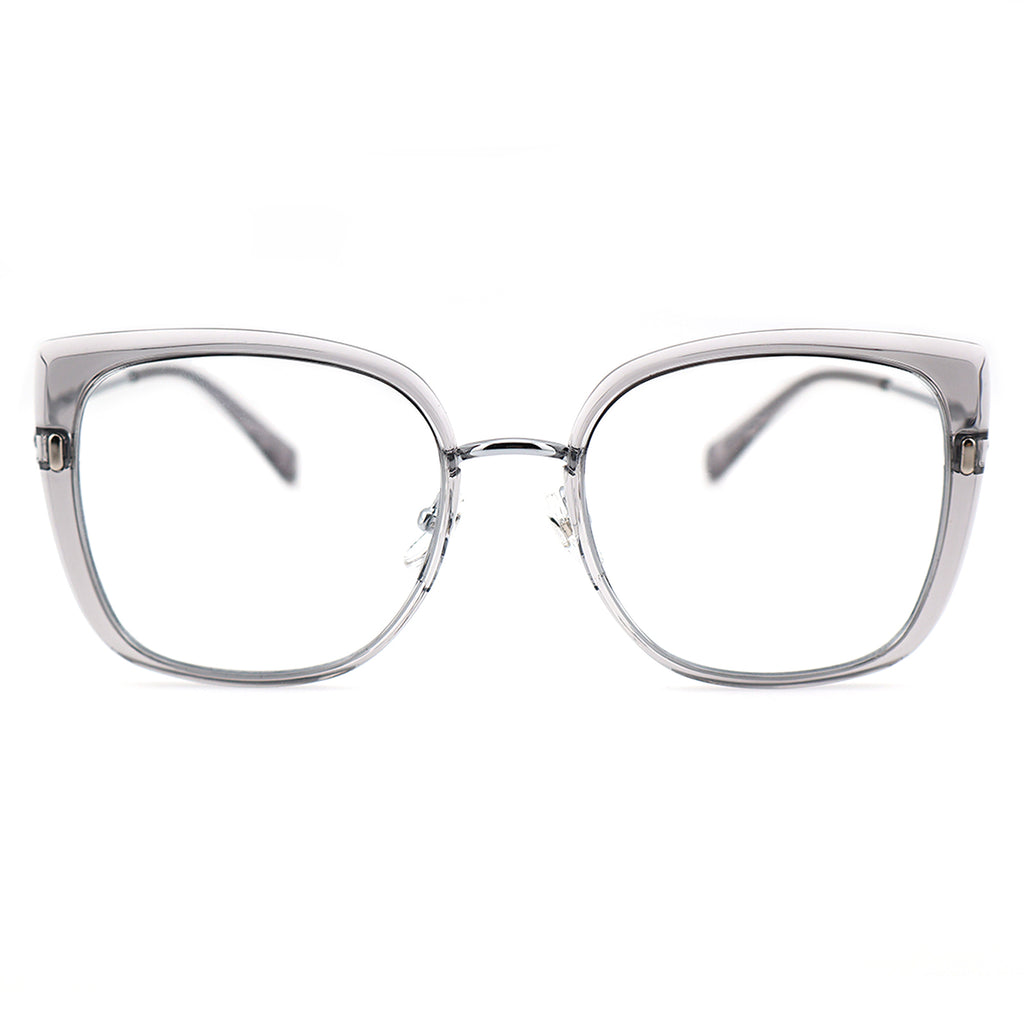 Black Oversized Square Eyeglasses with Hollow Metal Temples