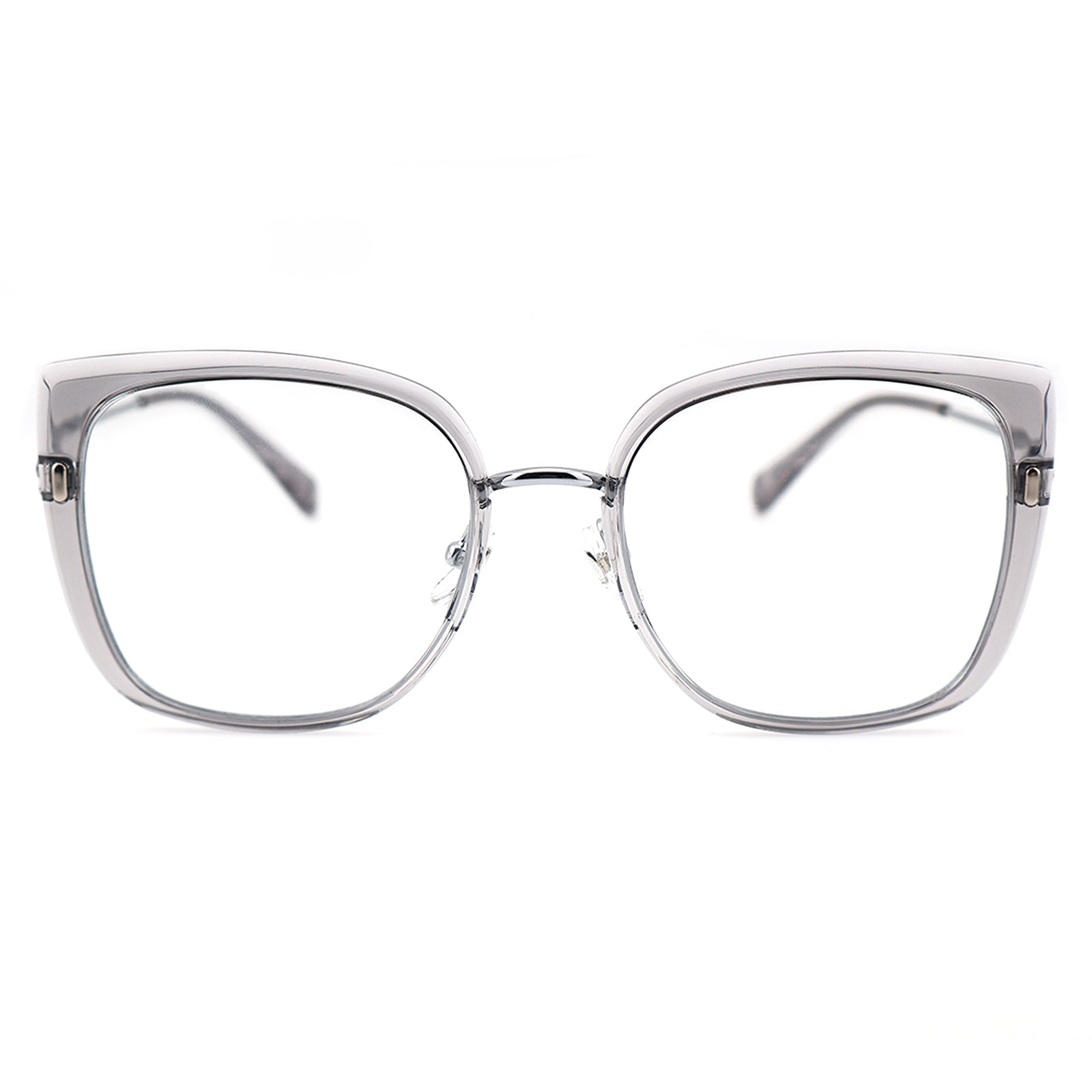 Black Oversized Square Eyeglasses with Hollow Metal Temples
