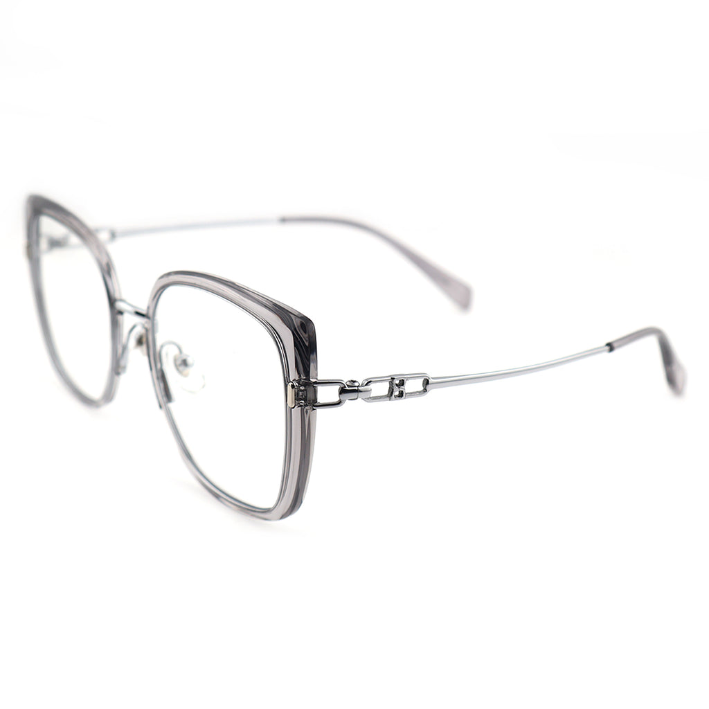 Black Oversized Square Eyeglasses with Hollow Metal Temples