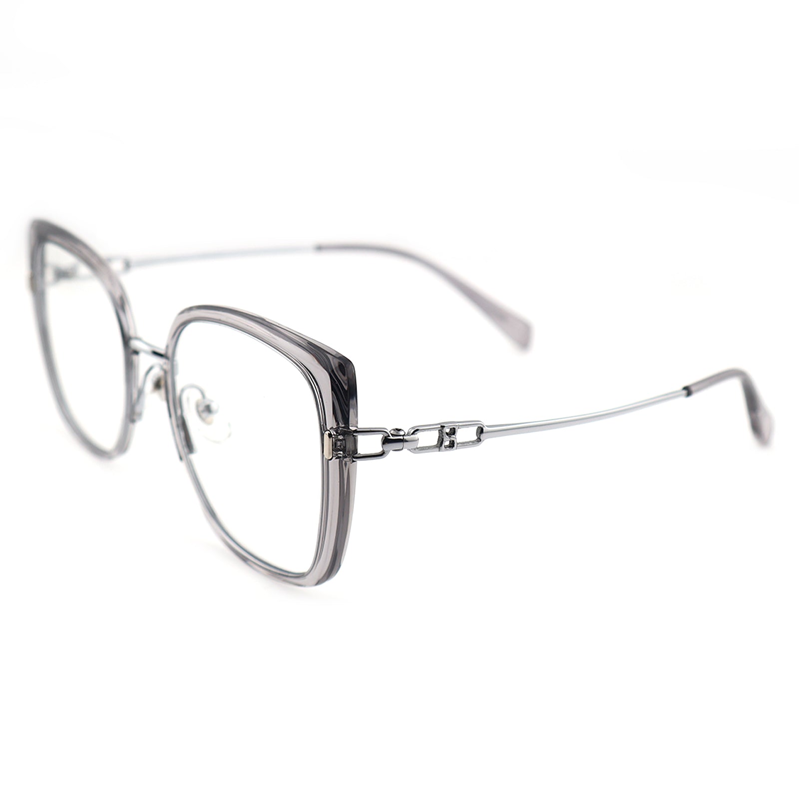Black Oversized Square Eyeglasses with Hollow Metal Temples