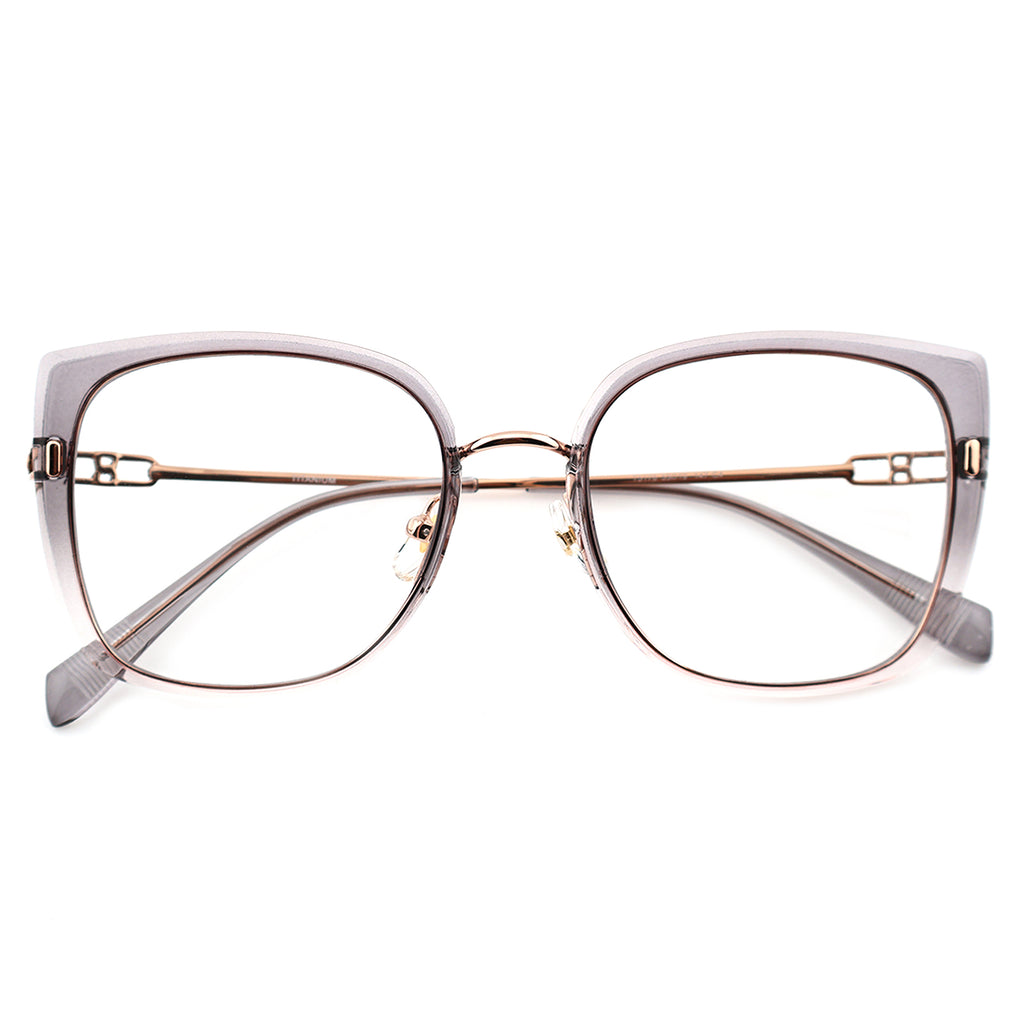 Black Oversized Square Eyeglasses with Hollow Metal Temples