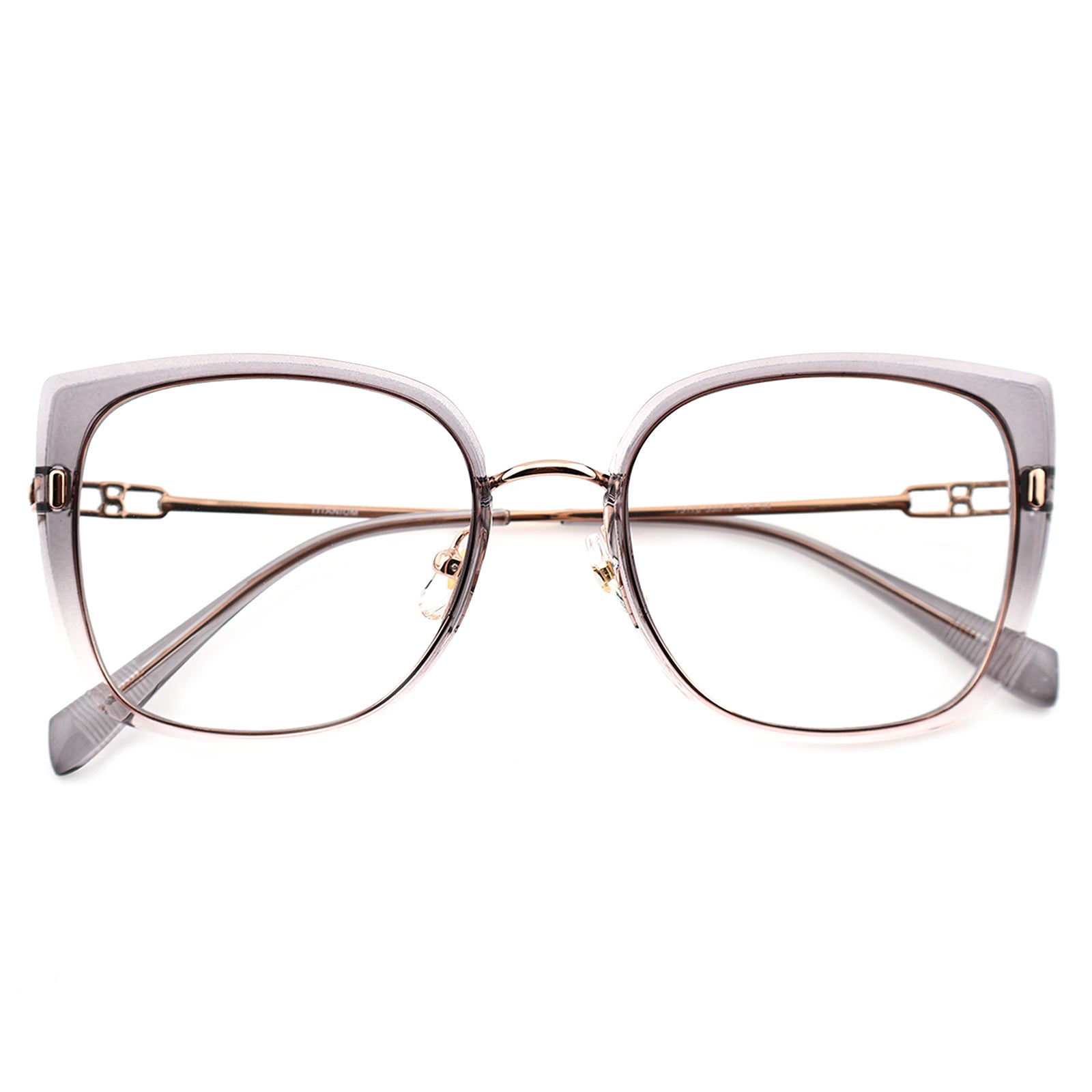 Black Oversized Square Eyeglasses with Hollow Metal Temples