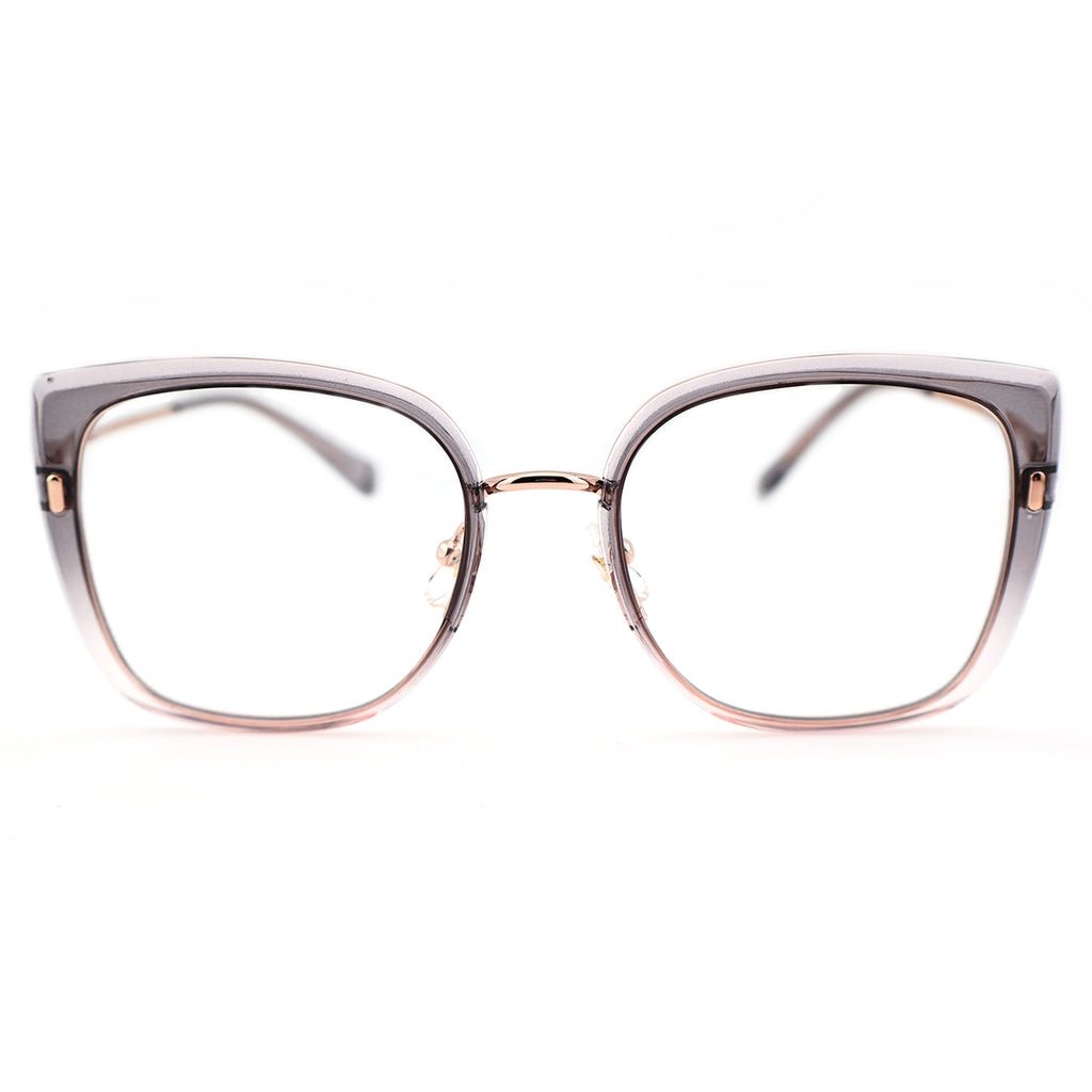 Black Oversized Square Eyeglasses with Hollow Metal Temples