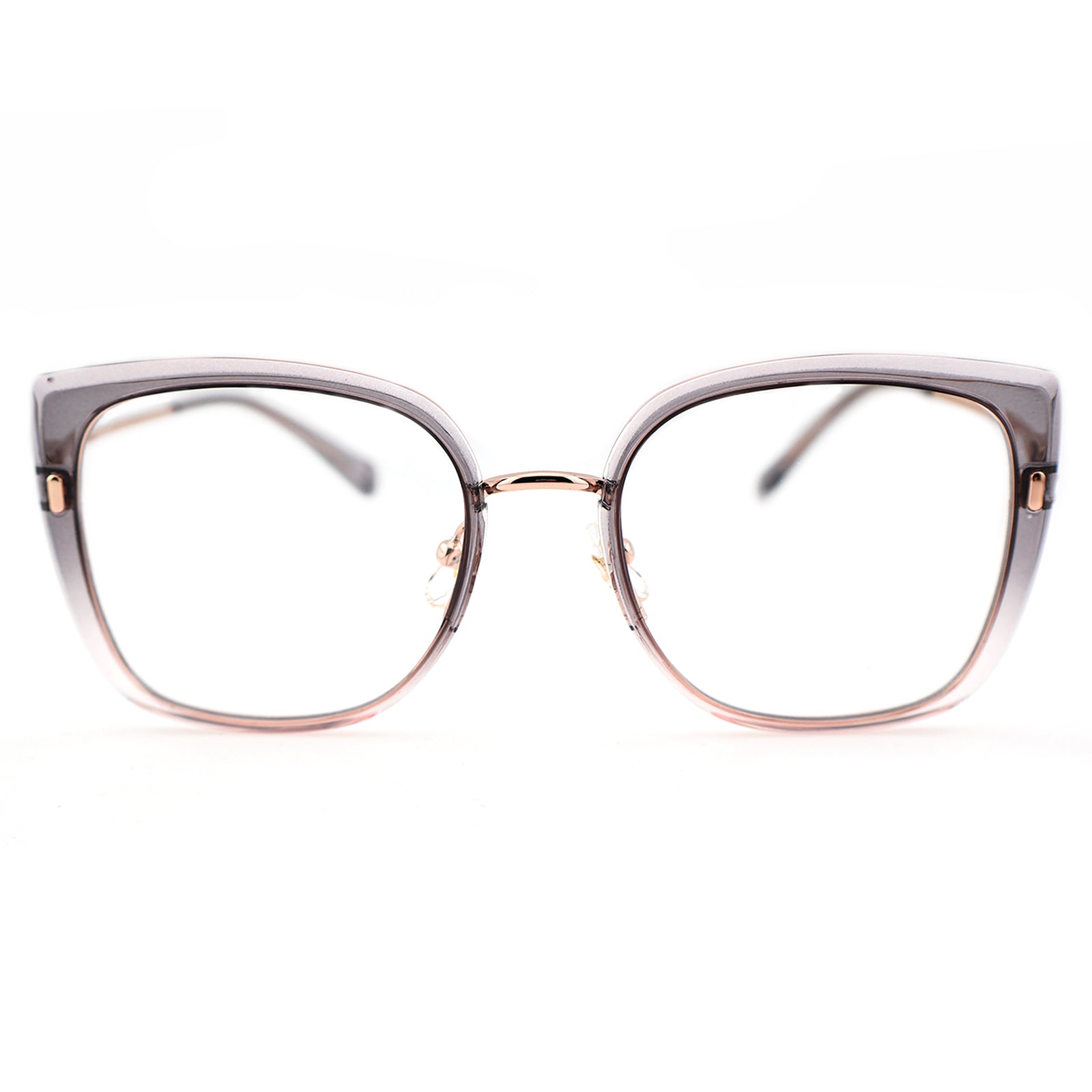 Black Oversized Square Eyeglasses with Hollow Metal Temples