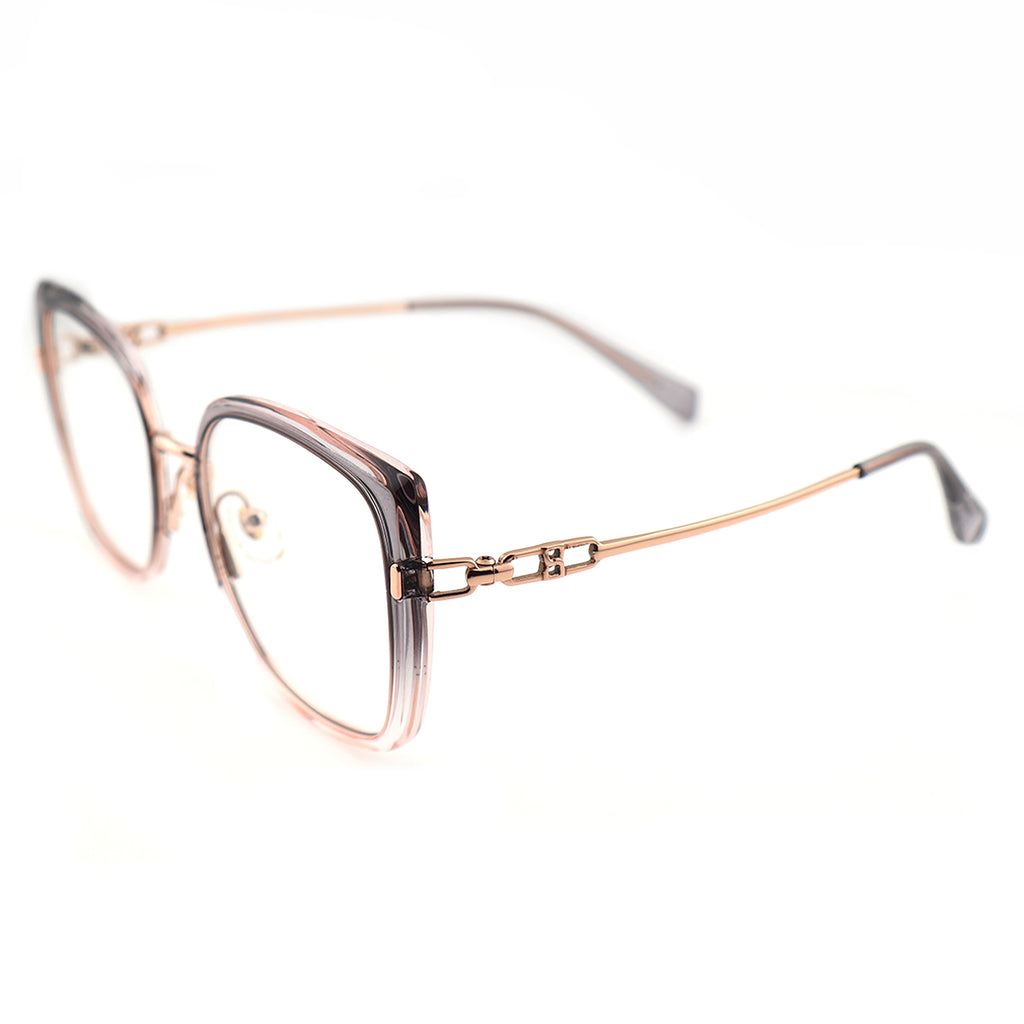 Black Oversized Square Eyeglasses with Hollow Metal Temples