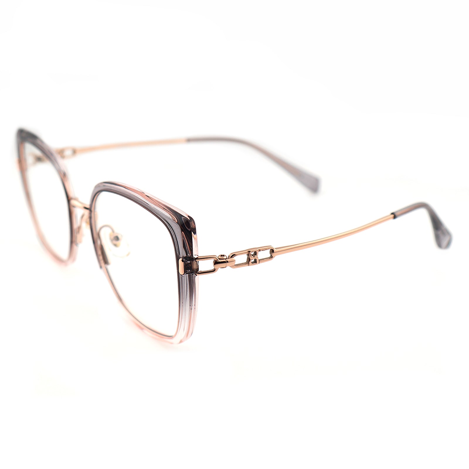 Black Oversized Square Eyeglasses with Hollow Metal Temples