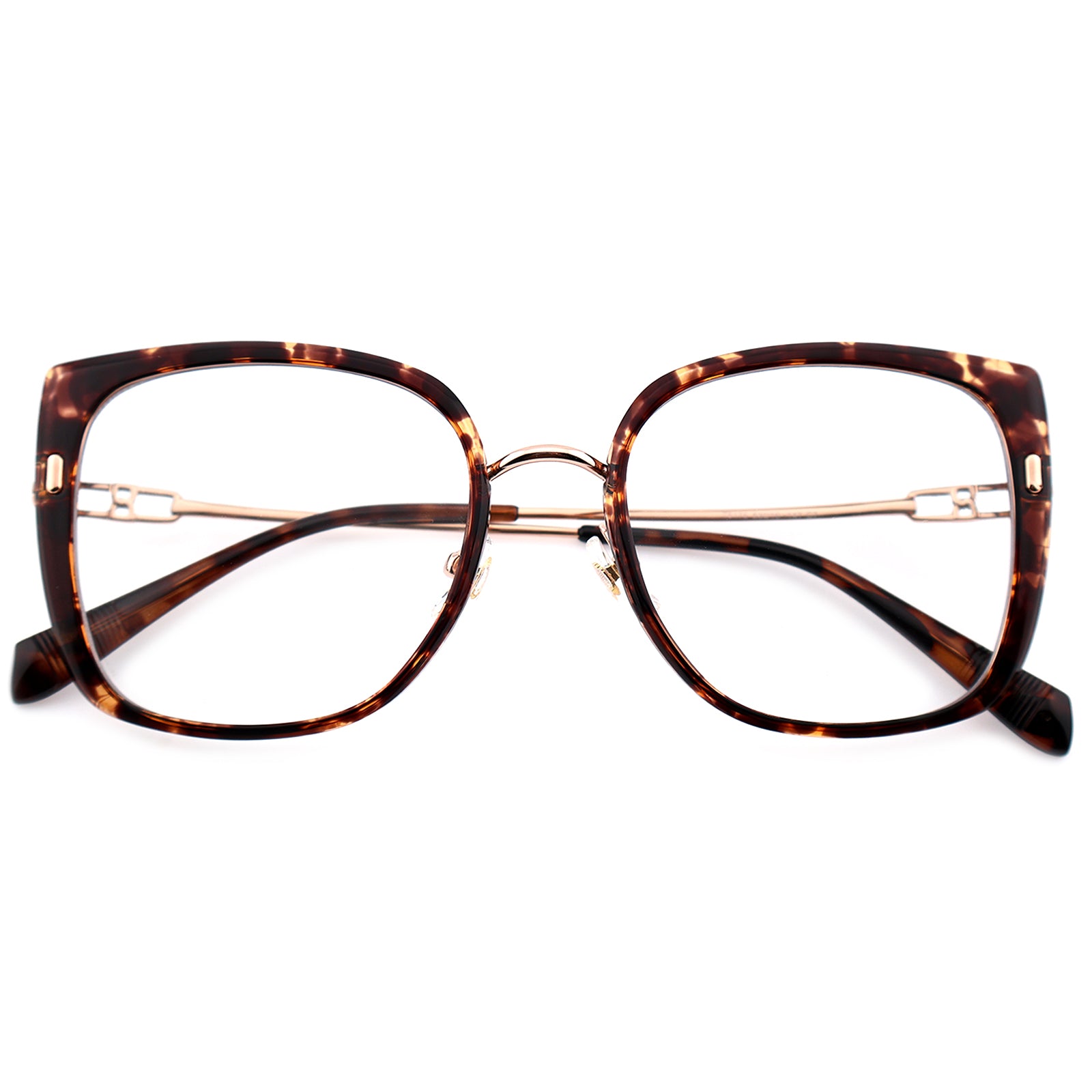 Black Oversized Square Eyeglasses with Hollow Metal Temples