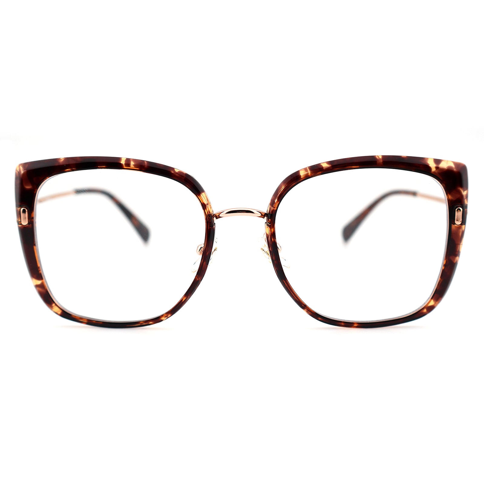 Black Oversized Square Eyeglasses with Hollow Metal Temples