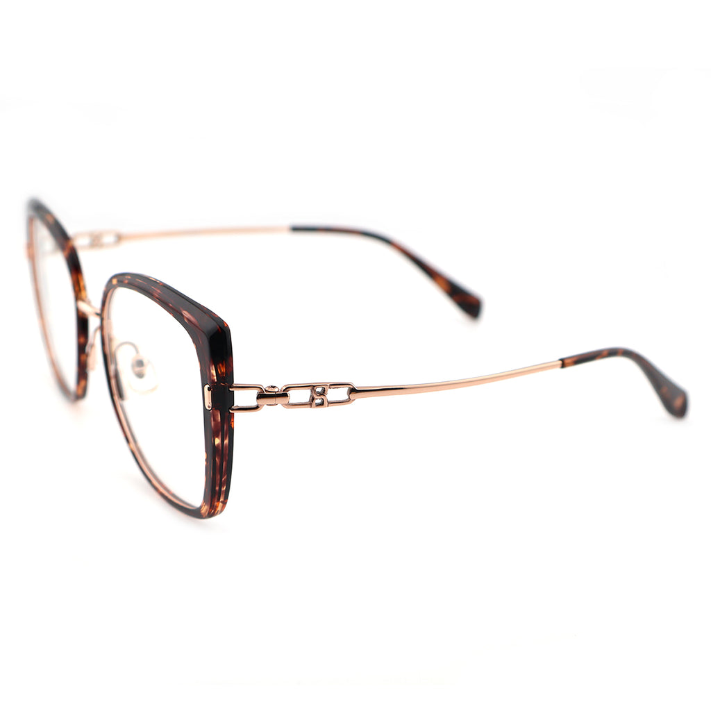 Black Oversized Square Eyeglasses with Hollow Metal Temples