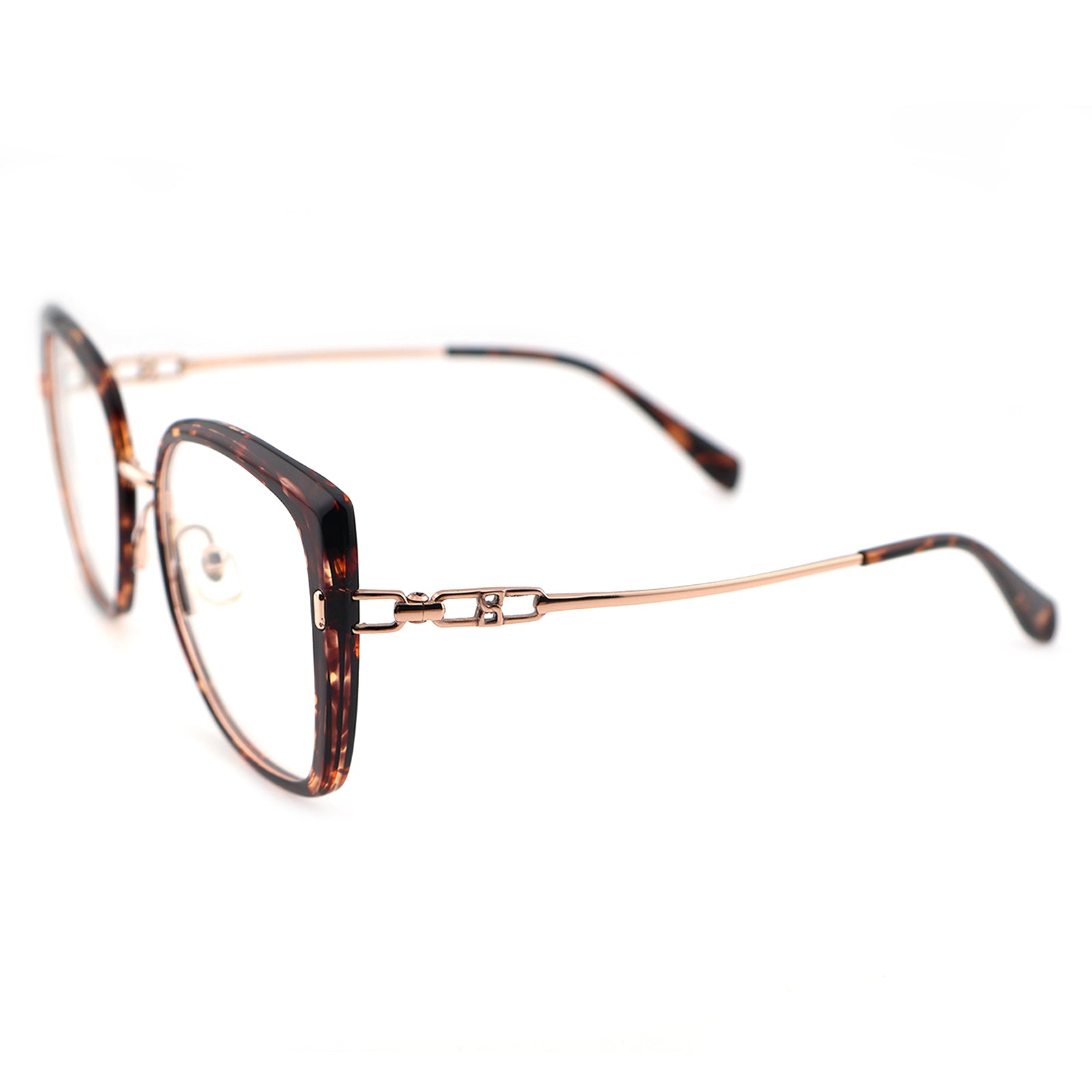 Black Oversized Square Eyeglasses with Hollow Metal Temples