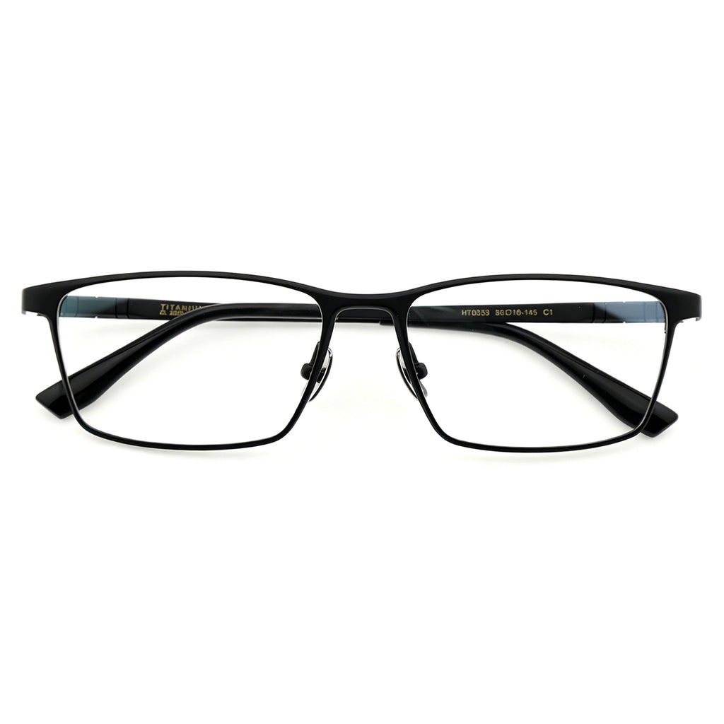 Matte Black Full-Rim Titanium Rectangle Eyeglass Frame for Men
