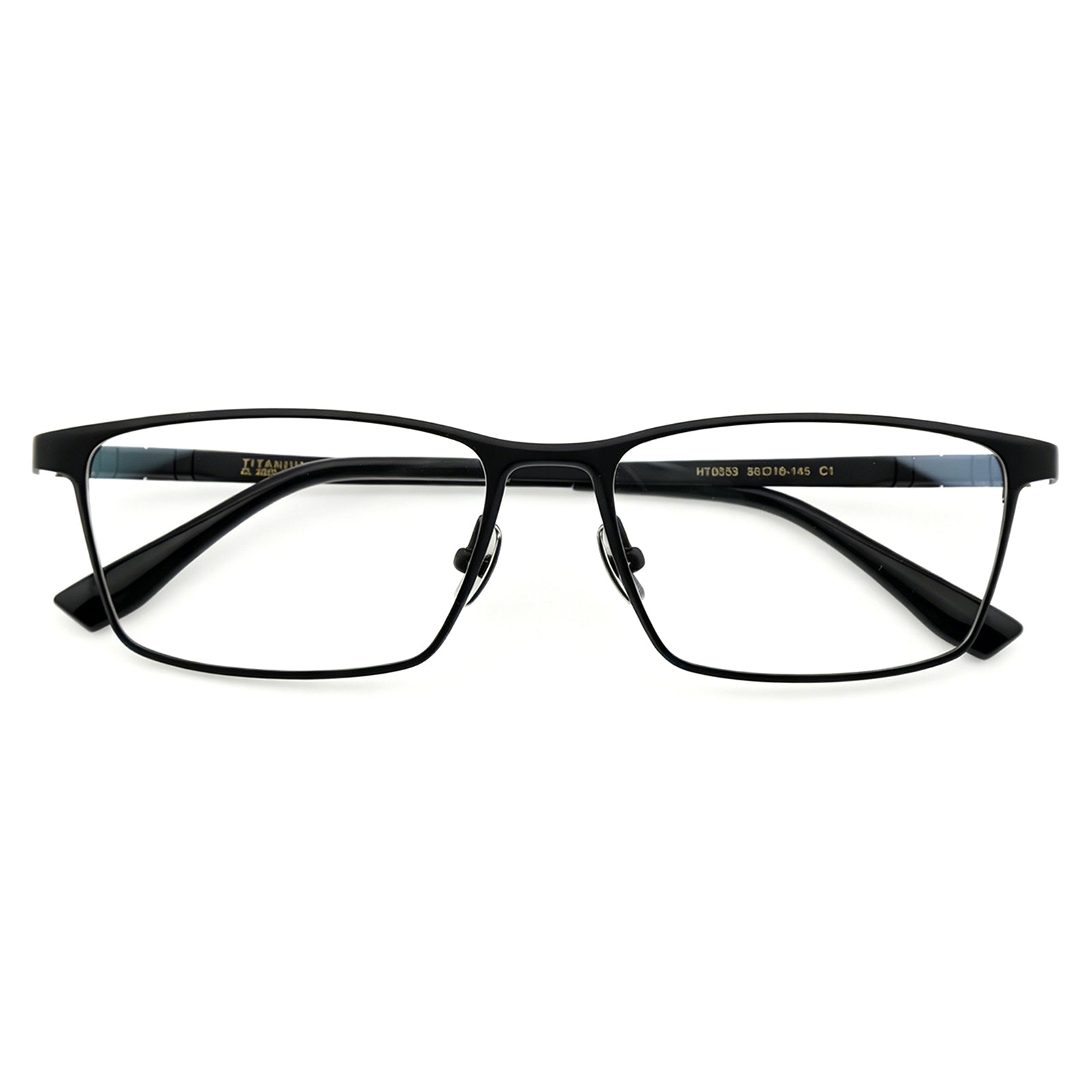 Matte Black Full-Rim Titanium Rectangle Eyeglass Frame for Men