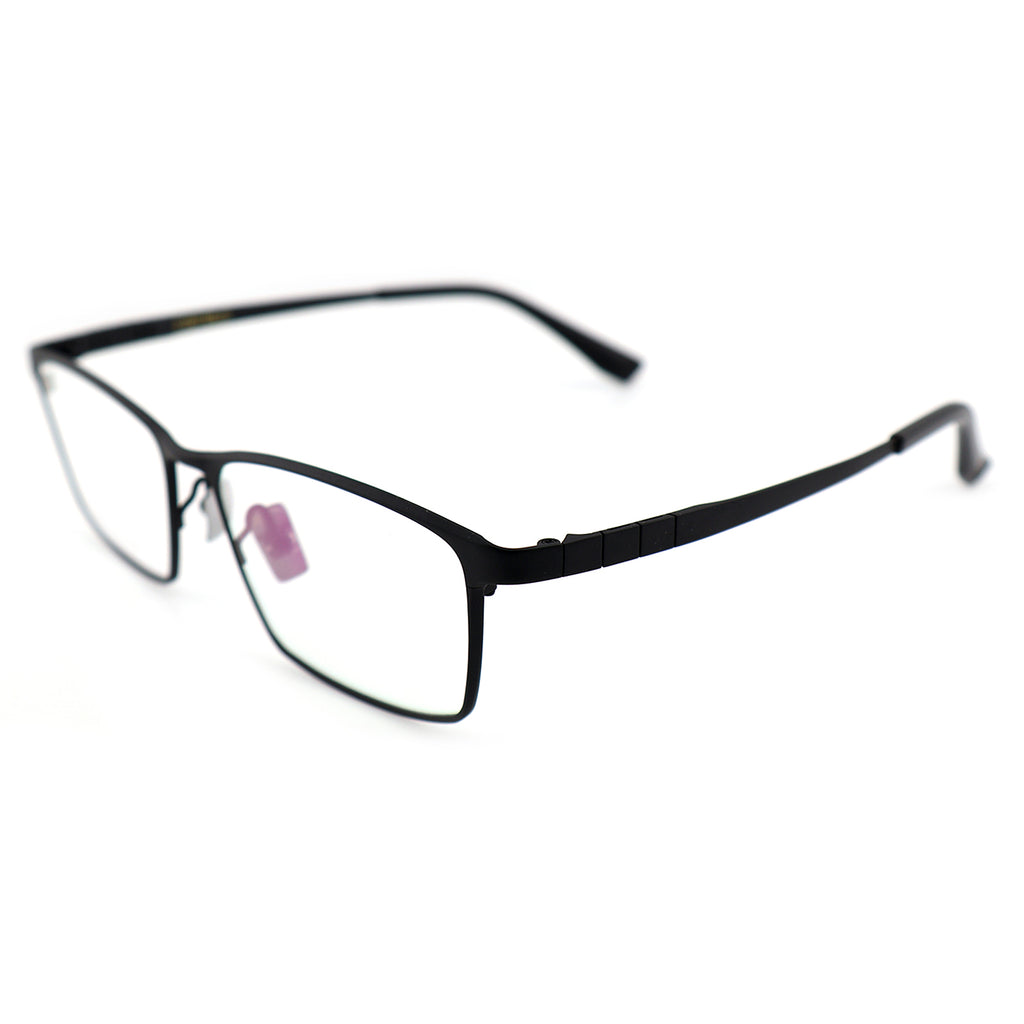 Matte Black Full-Rim Titanium Rectangle Eyeglass Frame for Men