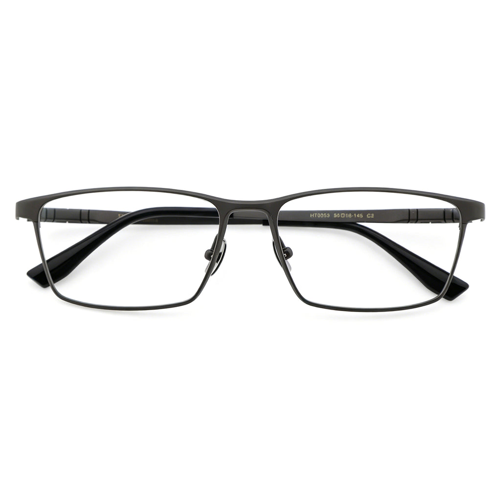 Matte Black Full-Rim Titanium Rectangle Eyeglass Frame for Men