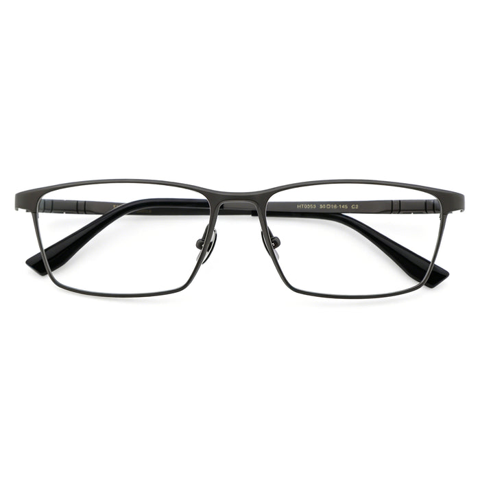 Matte Black Full-Rim Titanium Rectangle Eyeglass Frame for Men