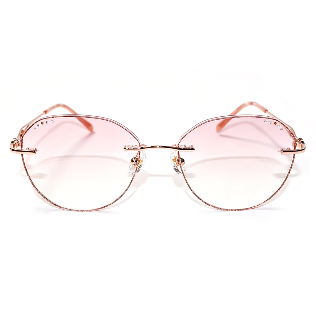 Women Round Rhinestone Cut Rimless Rose Gold Metal Eyeglasses, Free Shipping on Orders Over $79